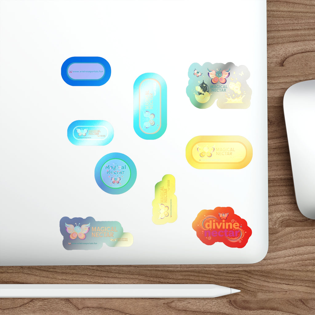 Holographic Die-cut Sticker — 'Magical Divine Nectar Ariel Rose Portals' Iridescent Vinyl Waterproof Outdoor