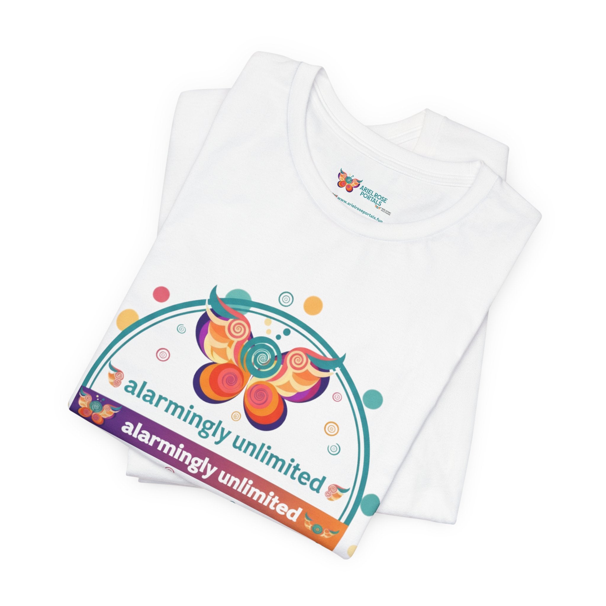 Butterfly & Caterpillar Tee — "alarmingly unlimited" Colorful Graphic T-Shirt