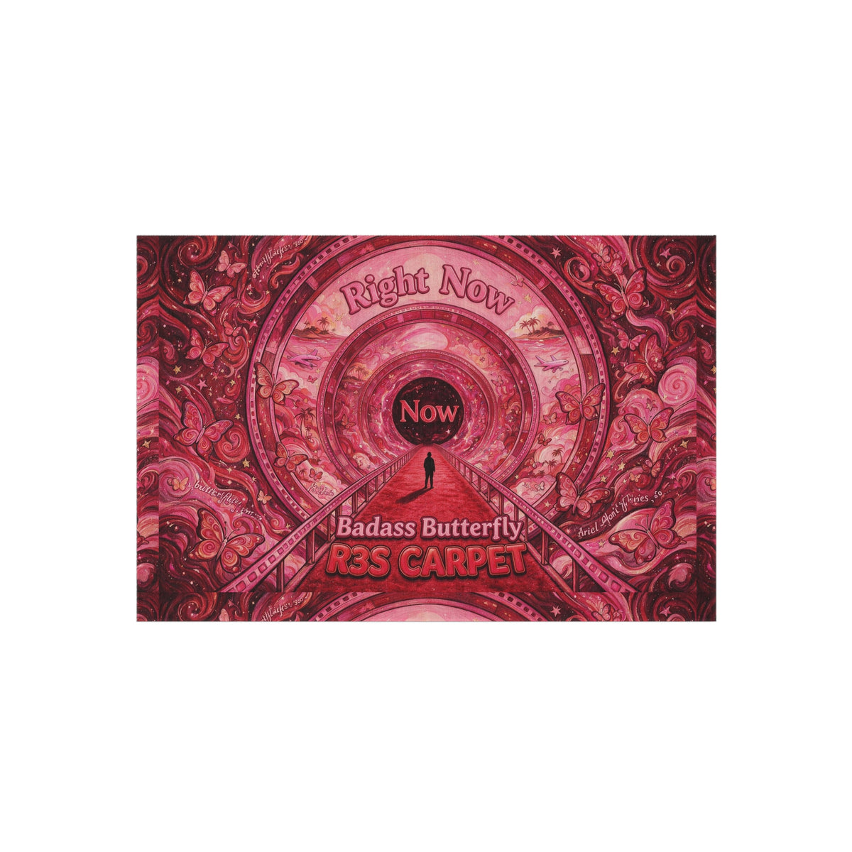 Badass Butterfly 'Right Now' R3S-Carpet Outdoor Rug — Red Boho Decorative Patio Mat