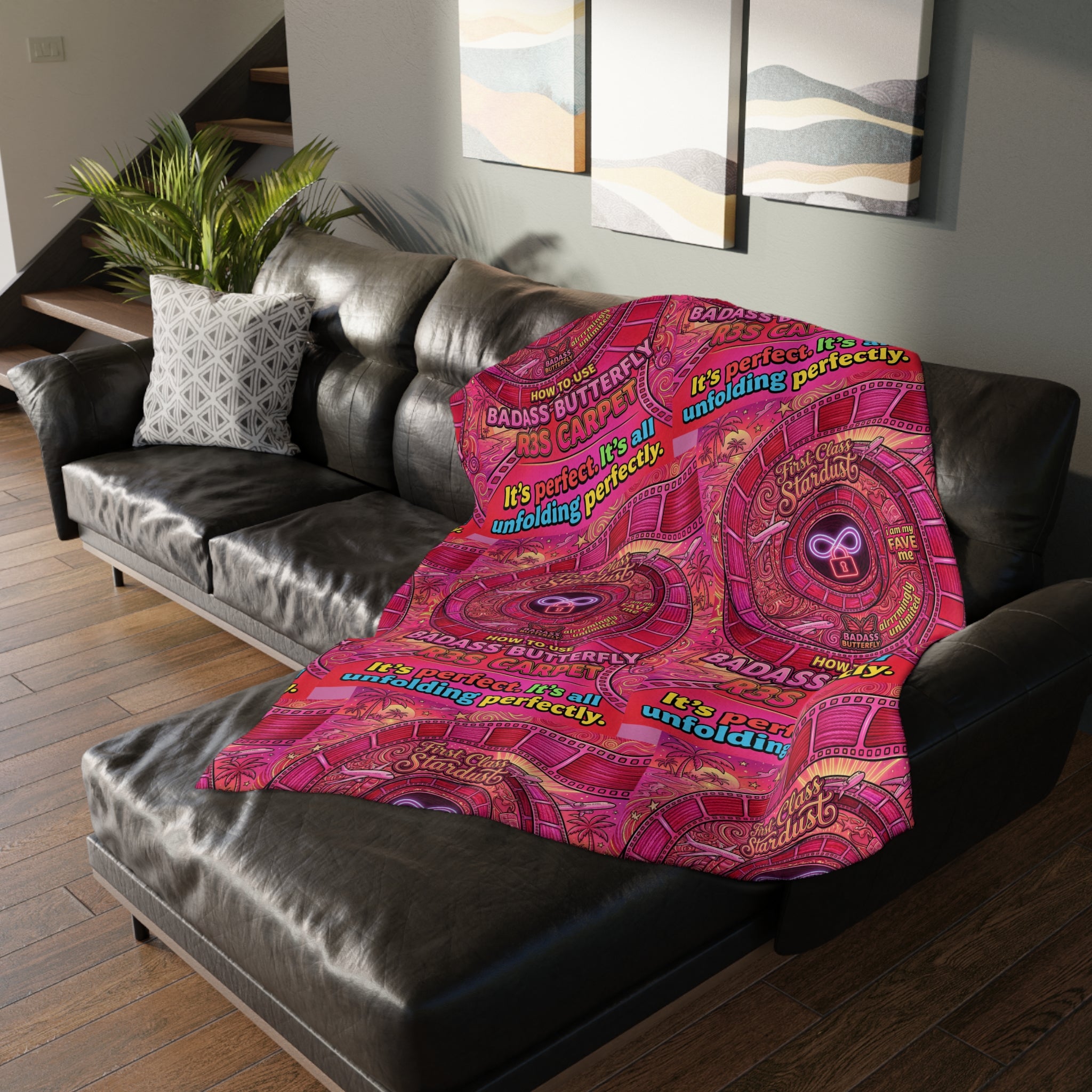 Velveteen Microfiber 2-Sided Vibrant Butterfly & Retro Throw