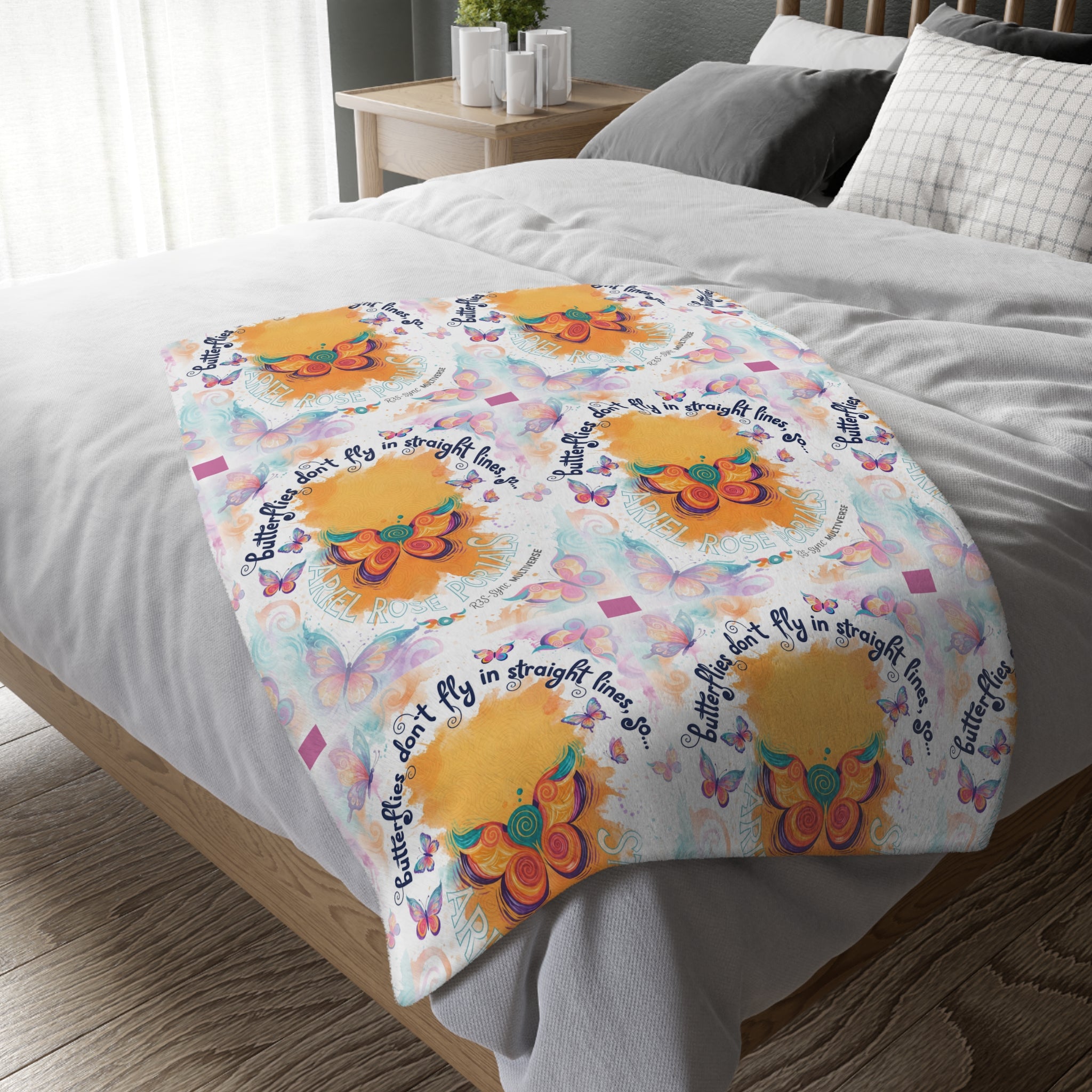 Velveteen Microfiber 2-Sided Vibrant Butterfly & Retro Throw