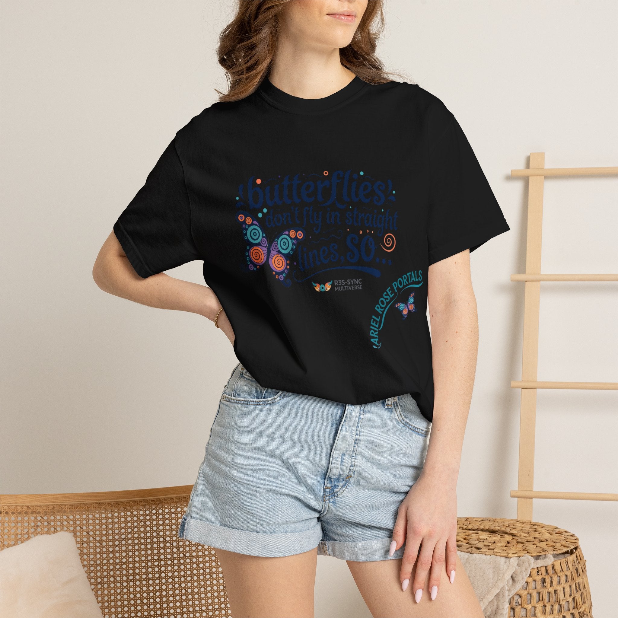 Butterflies Don’t Fly in Straight Lines T-Shirt — Whimsical Butterfly Graphic Tee