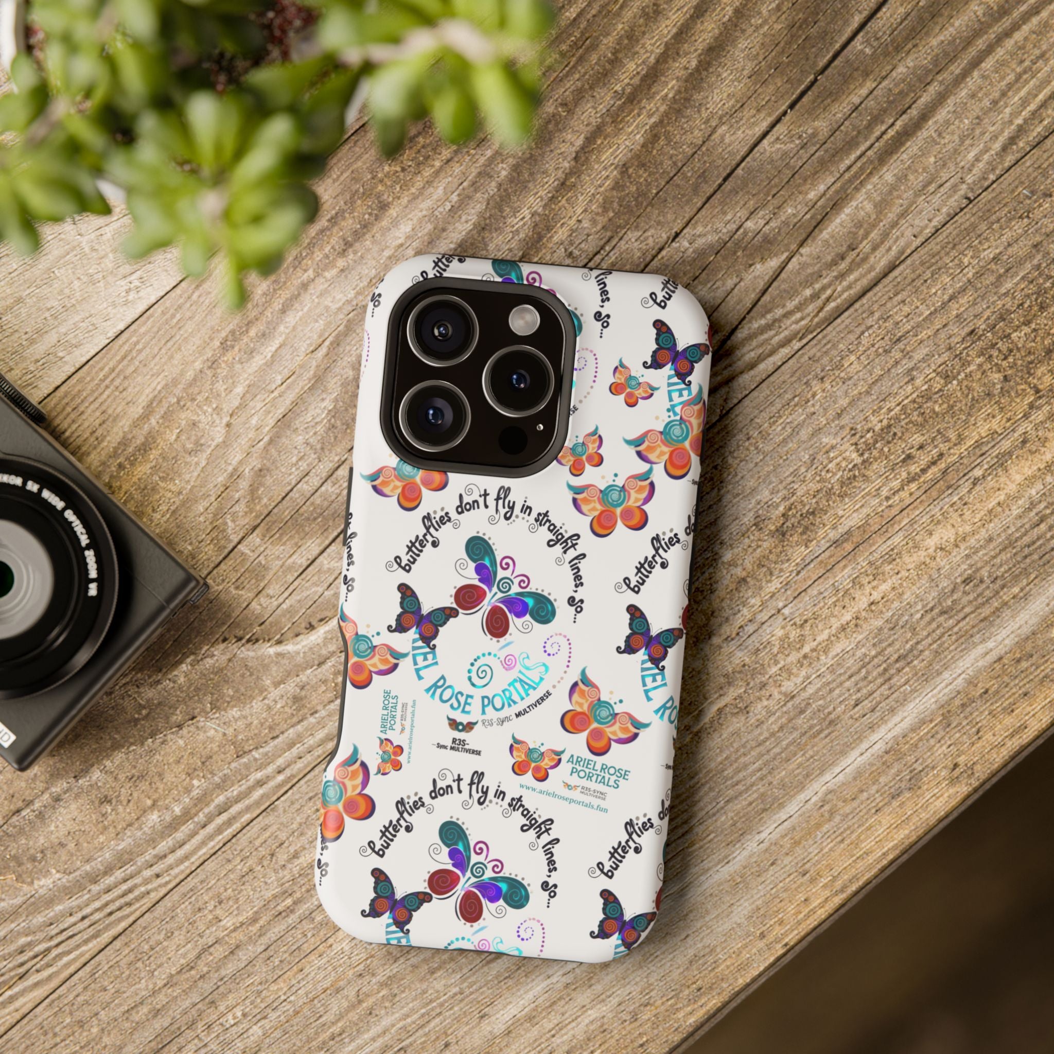 Butterfly Pattern Magnetic Phone Case — "How Butterflies Fly" Ariel Rose Portals Design