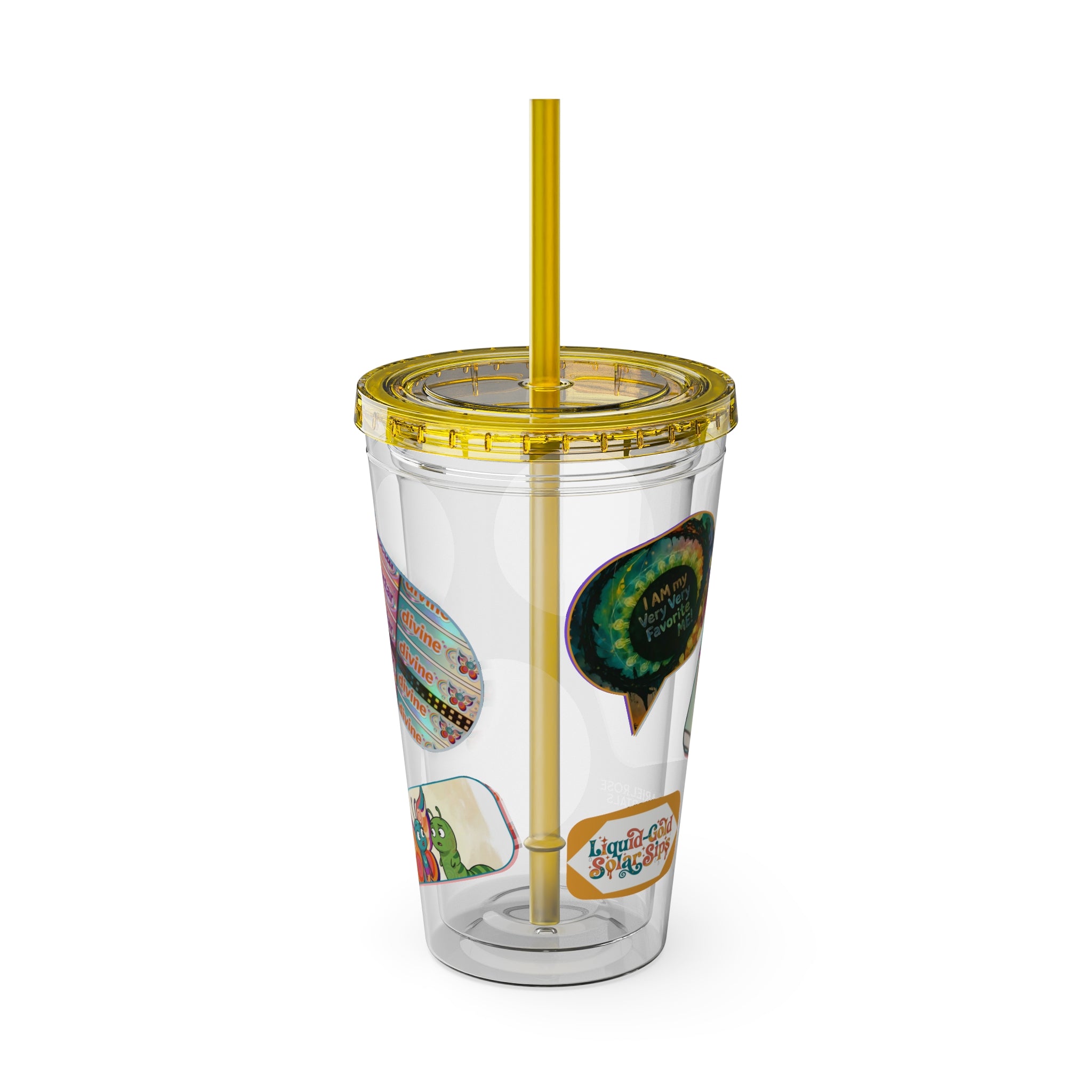 16 oz Sunsplash Tumbler with Straw — Retro Butterfly Sticker Design