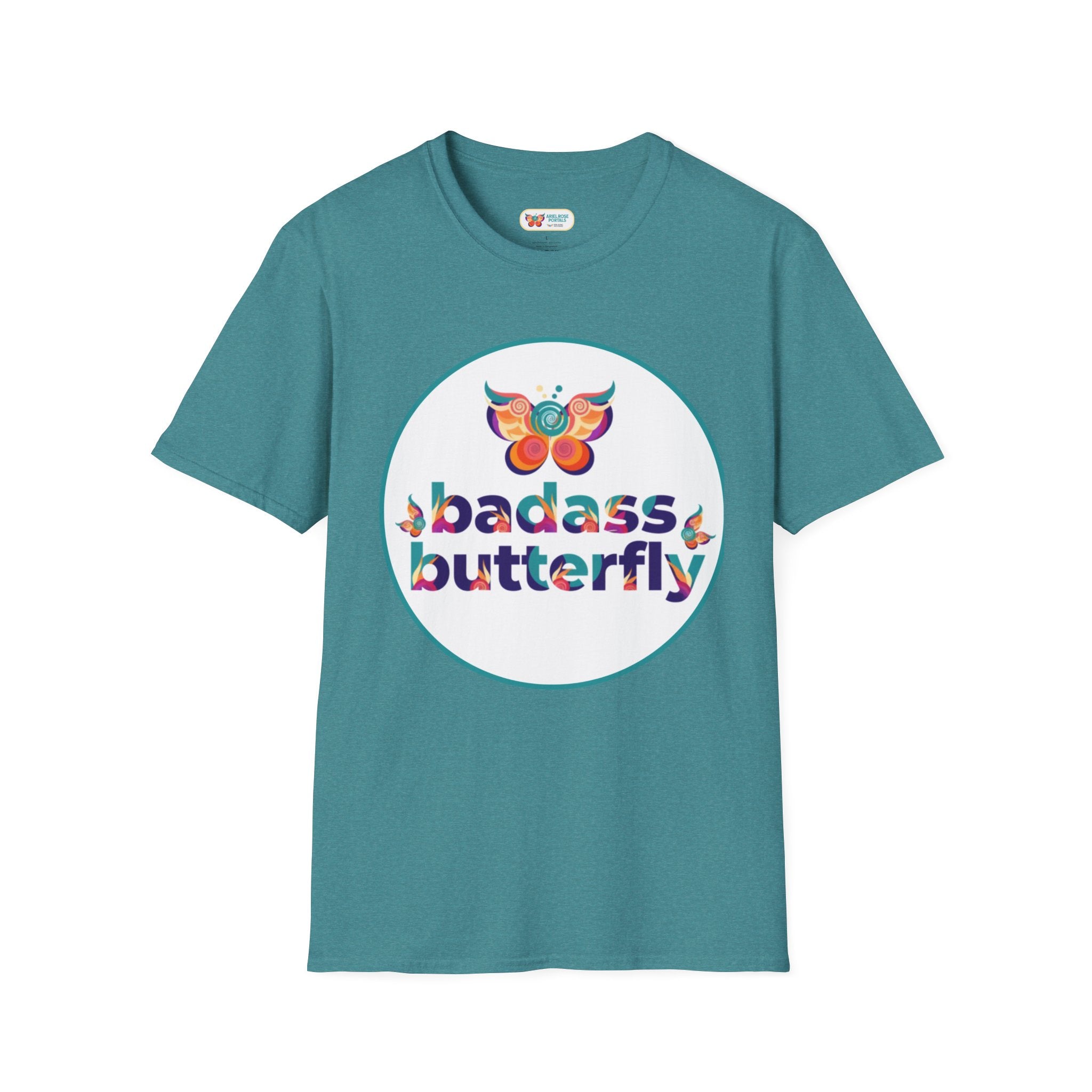 Maglietta "Badass Butterfly Sticker" — Ariel Rose Portals Variant in Stile Sticker