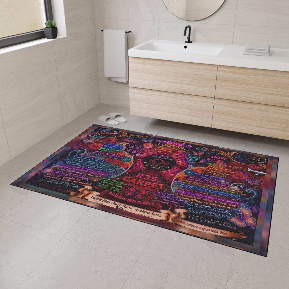 Heavy-Duty Floor Mat — Colorful Inspirational Butterfly Quote Rug