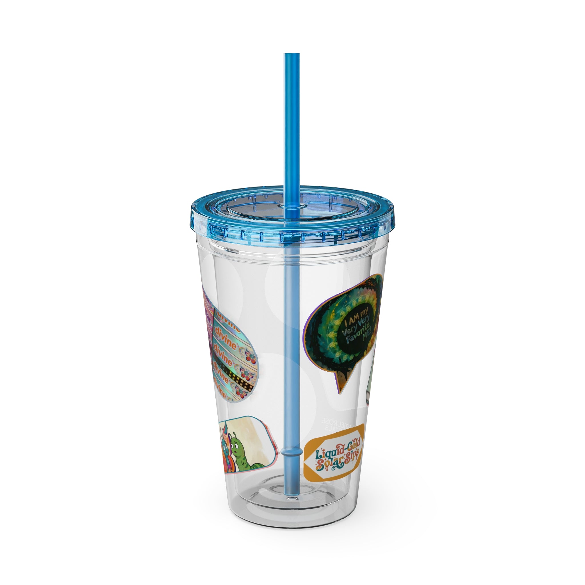 16 oz Sunsplash Tumbler with Straw — Retro Butterfly Sticker Design