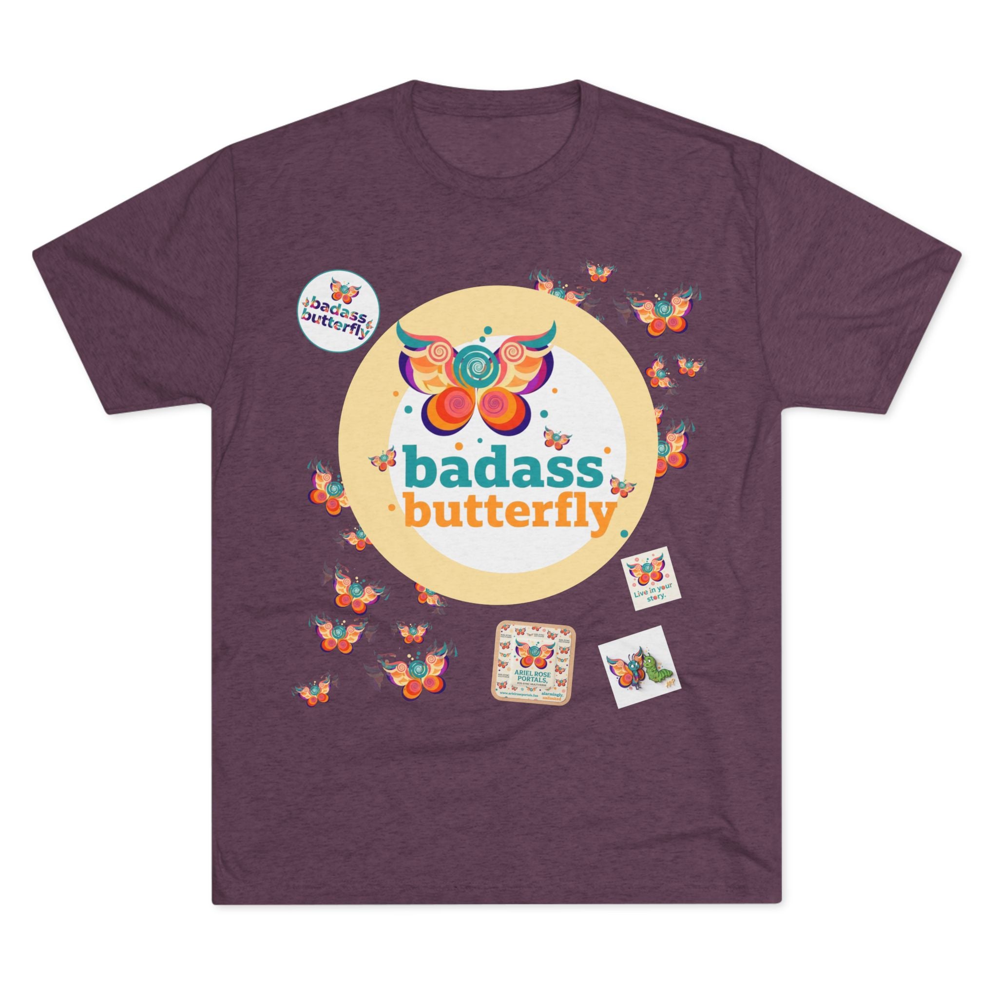 T-shirt "Badass Butterfly Vintage TriBlend Sticker" — Maglietta colorata con grafica "Empowerment"