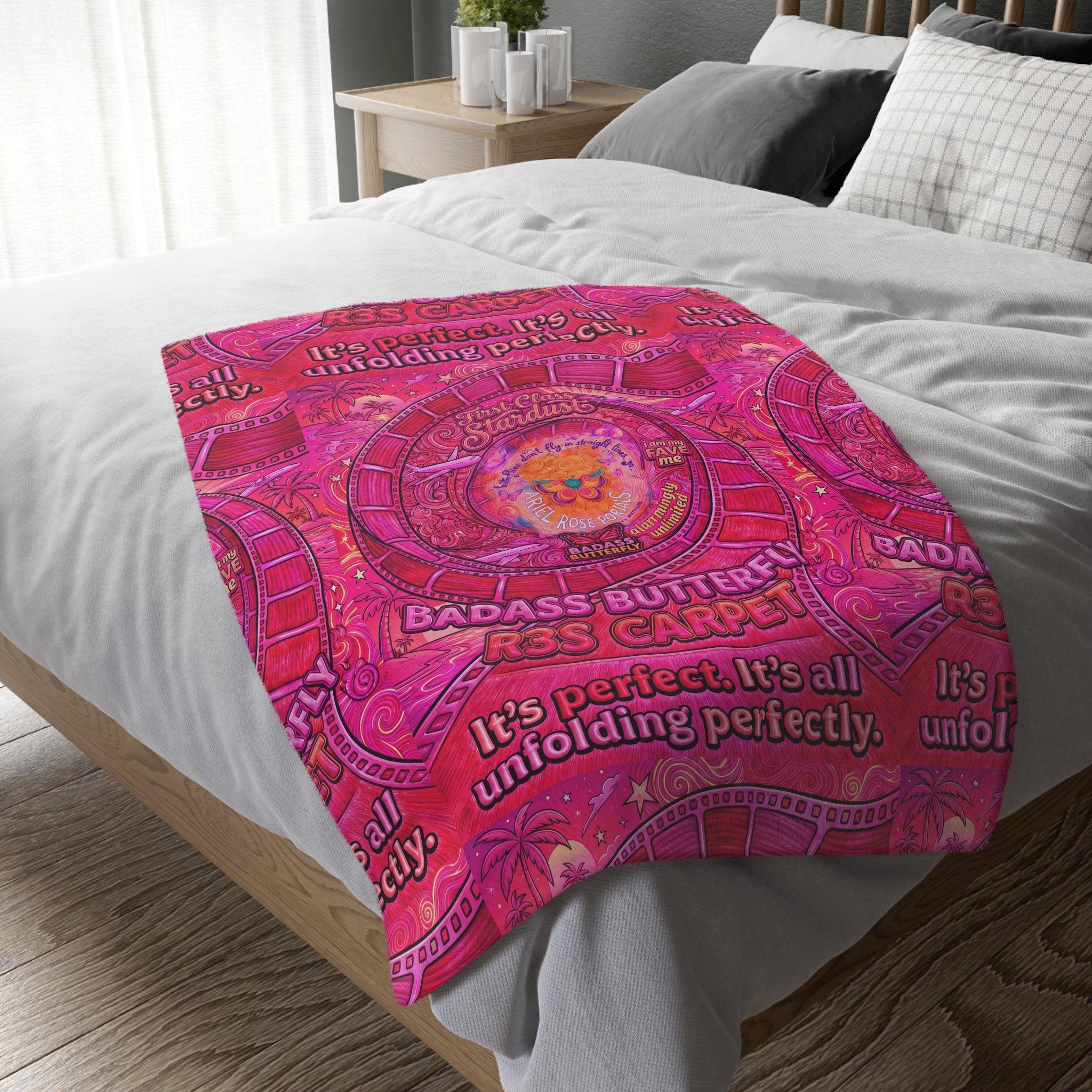 Badass Butterfly R3s-Carpet Pink Velveteen Blanket — "It's perfect. It's all unfolding perfectly."