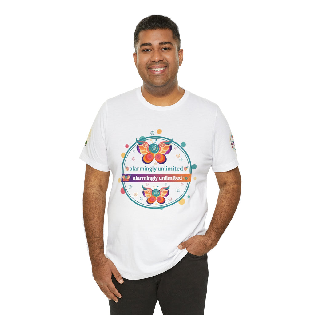 Butterfly & Caterpillar Tee — "alarmingly unlimited" Colorful Graphic T-Shirt