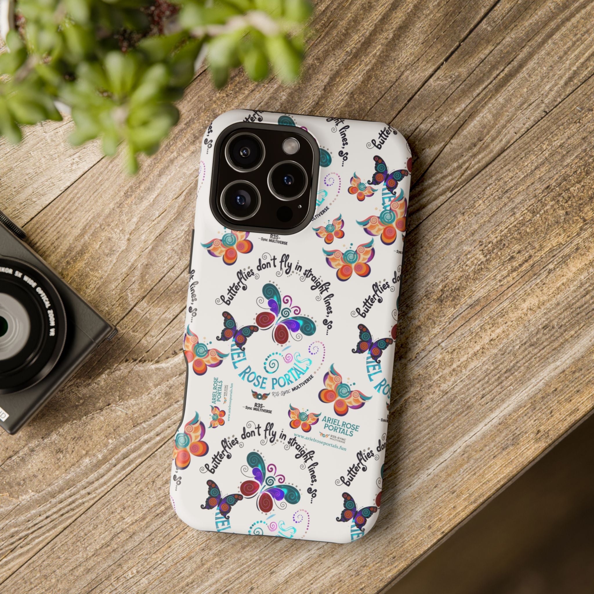 Butterfly Pattern Magnetic Phone Case — "How Butterflies Fly" Ariel Rose Portals Design
