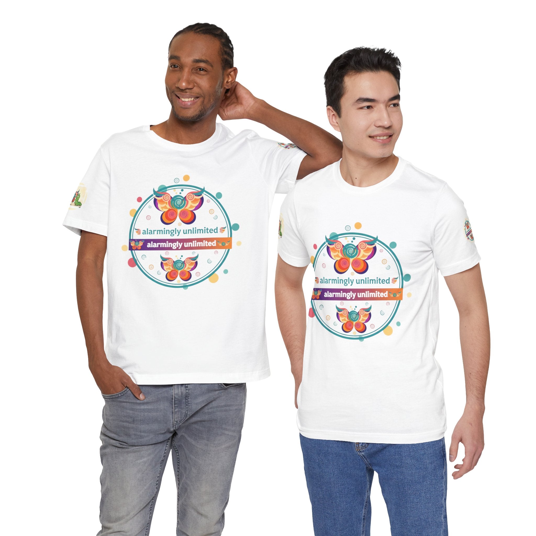 Butterfly & Caterpillar Tee — "alarmingly unlimited" Colorful Graphic T-Shirt