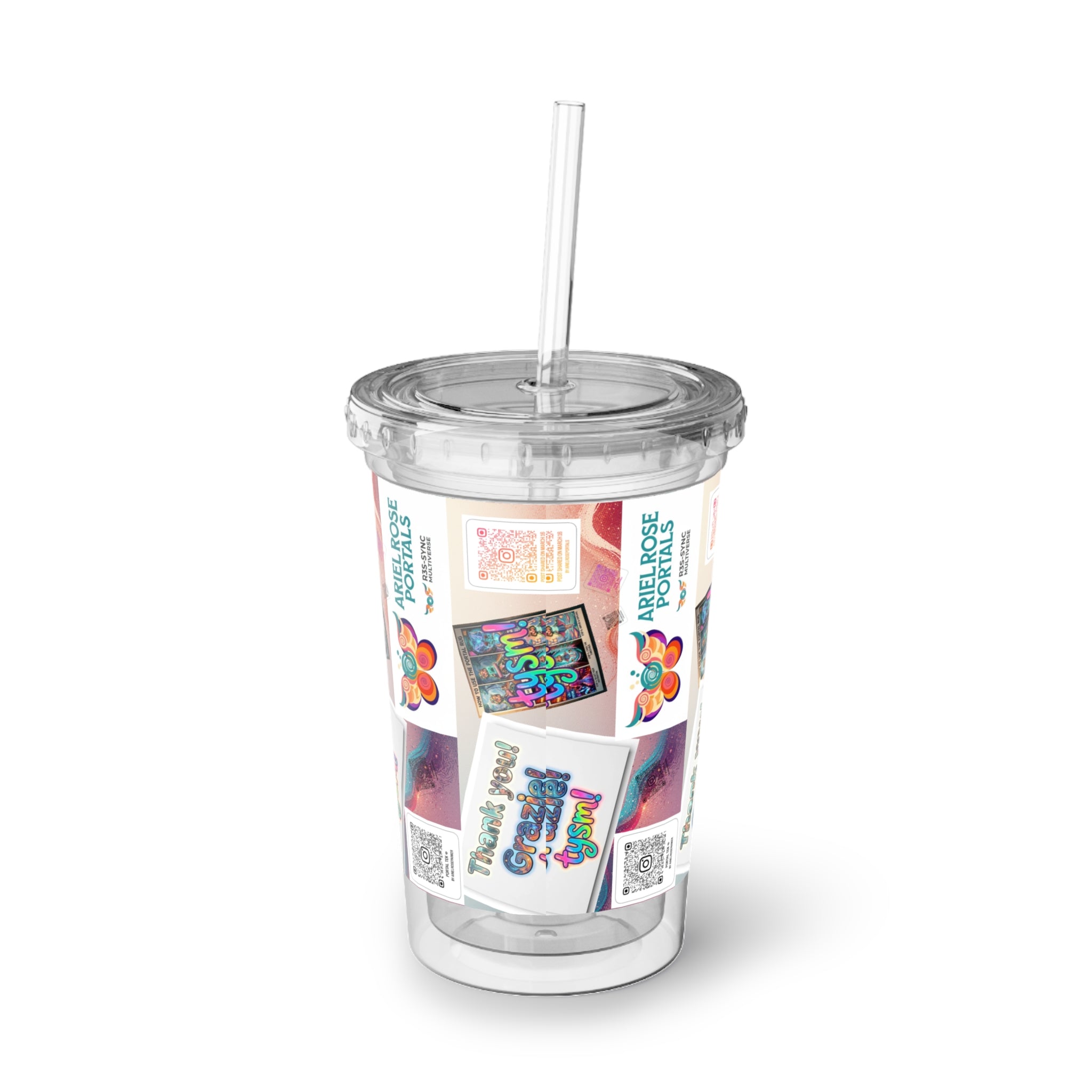 Gratitude Butterfly Acrylic Cup — 'Thank You' in Many Languages, Bright Collage Art