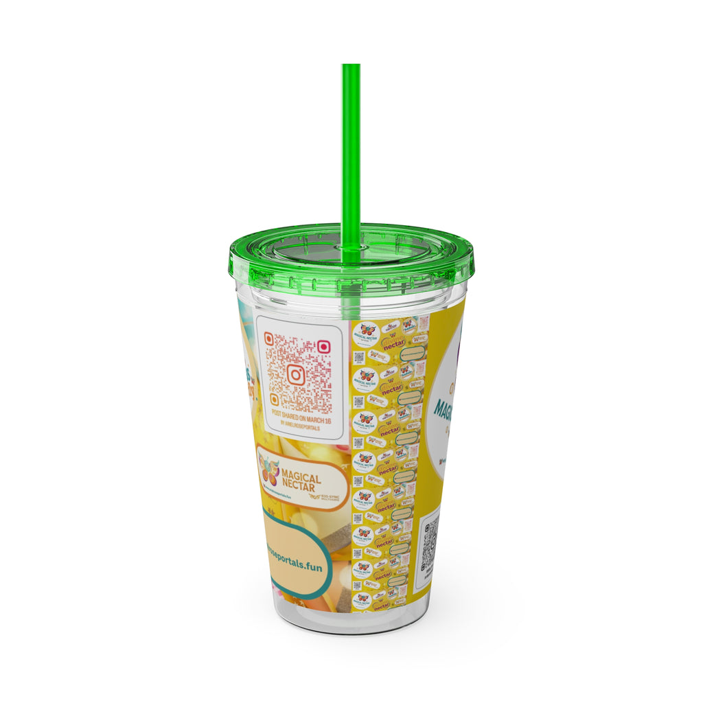 16oz Sunsplash Ariel Rose Portals Logo Tumbler with Straw — Magical Nectar & Divine Nectar Sunny Yellow Drinkware