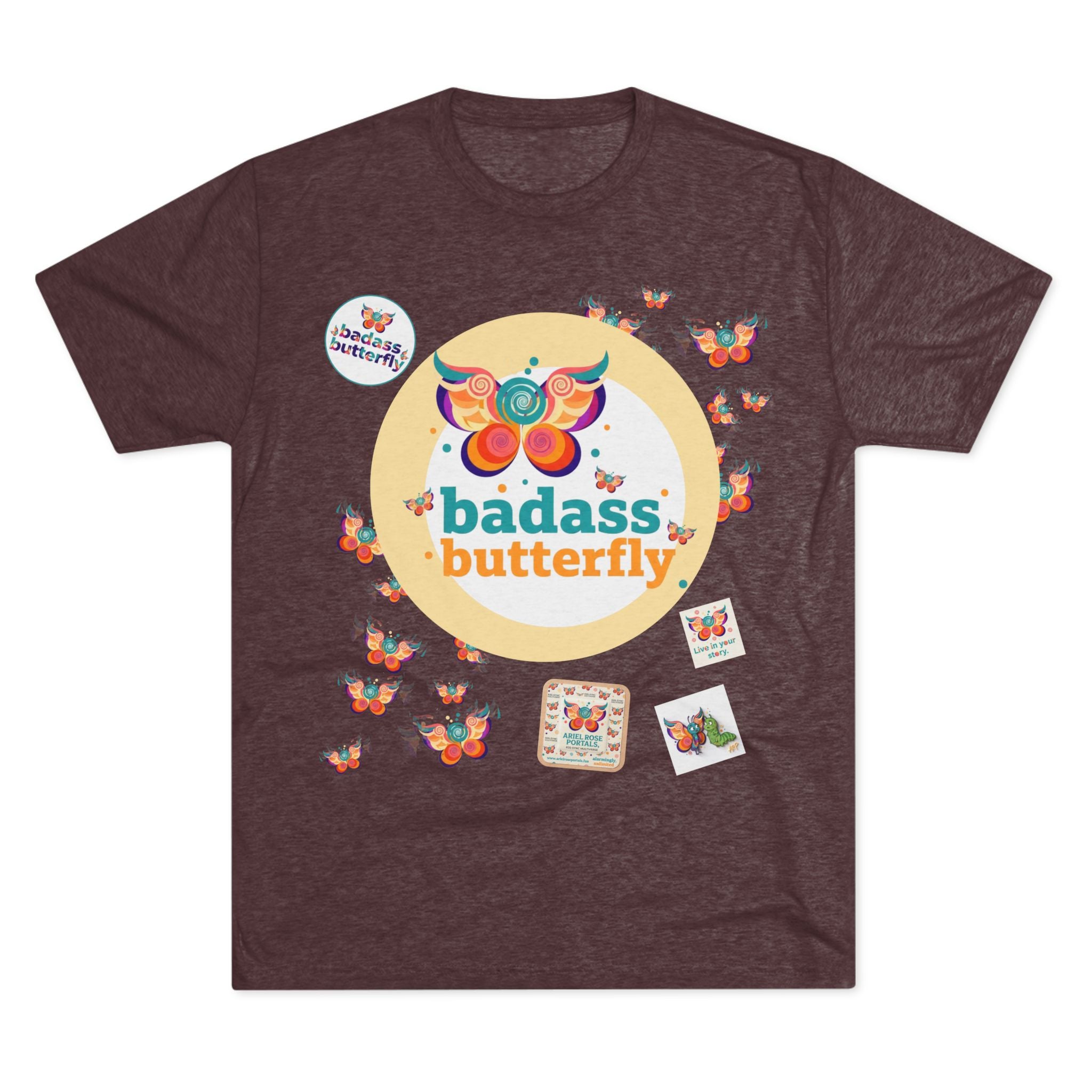 T-shirt "Badass Butterfly Vintage TriBlend Sticker" — Maglietta colorata con grafica "Empowerment"