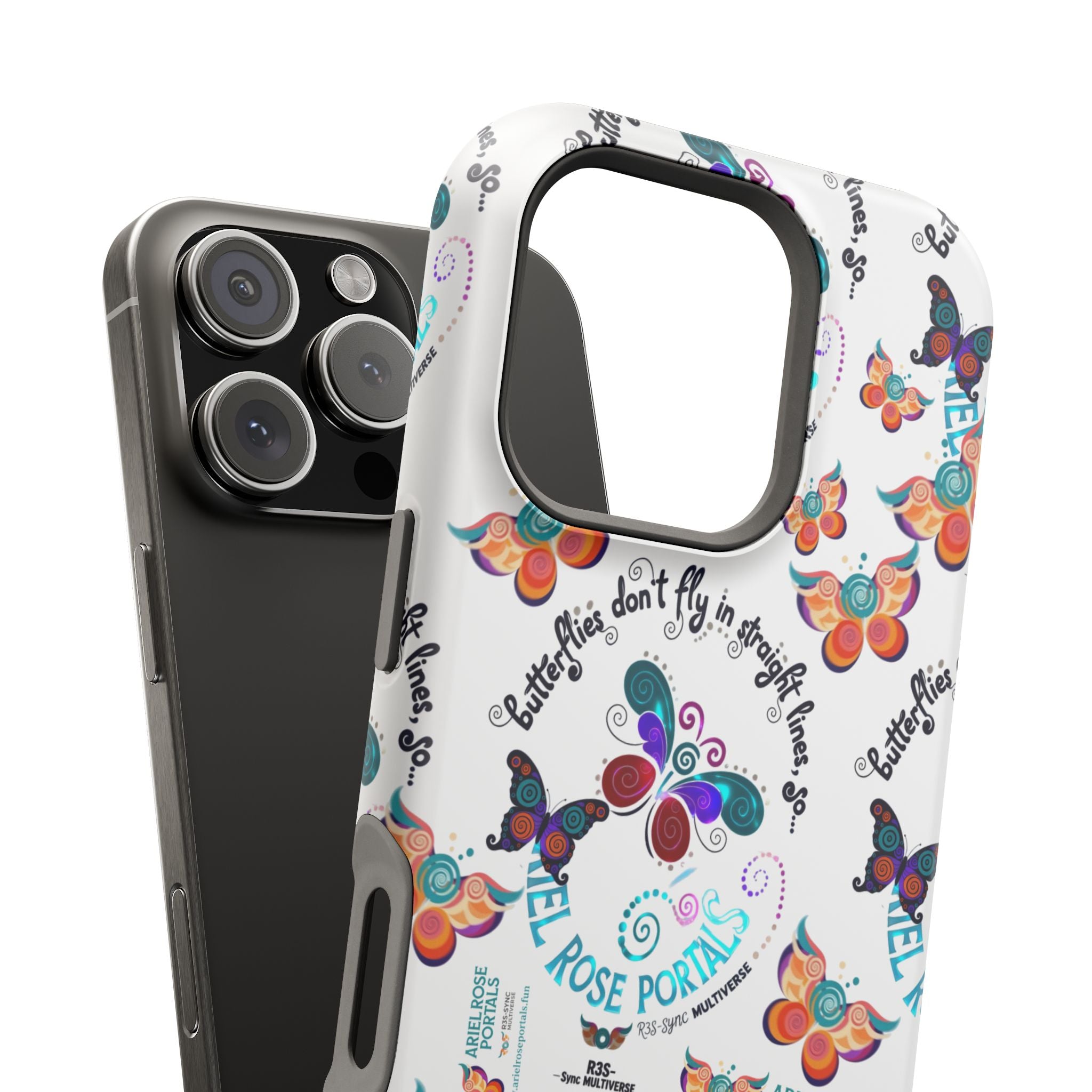 Butterfly Pattern Magnetic Phone Case — "How Butterflies Fly" Ariel Rose Portals Design