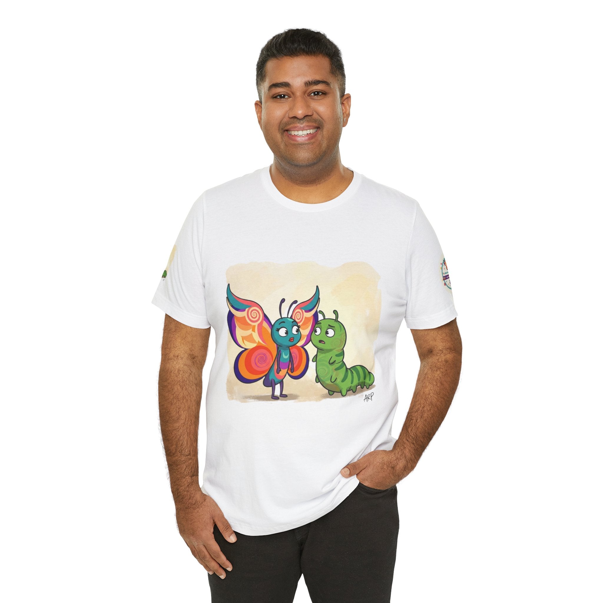 Alarmingly Unlimited Butterfly Tee — Playful Caterpillar & Butterfly Cartoon T-Shirt