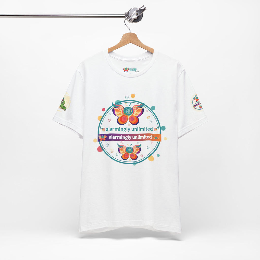 Butterfly & Caterpillar Tee — "alarmingly unlimited" Colorful Graphic T-Shirt