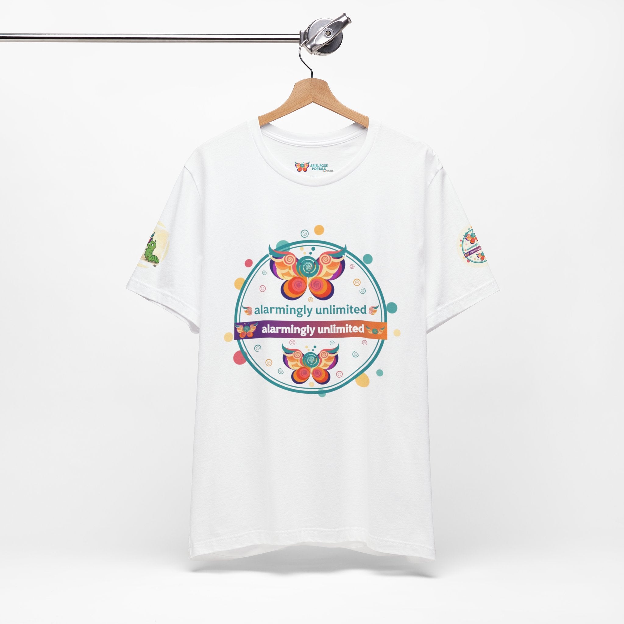 Butterfly & Caterpillar Tee — "alarmingly unlimited" Colorful Graphic T-Shirt