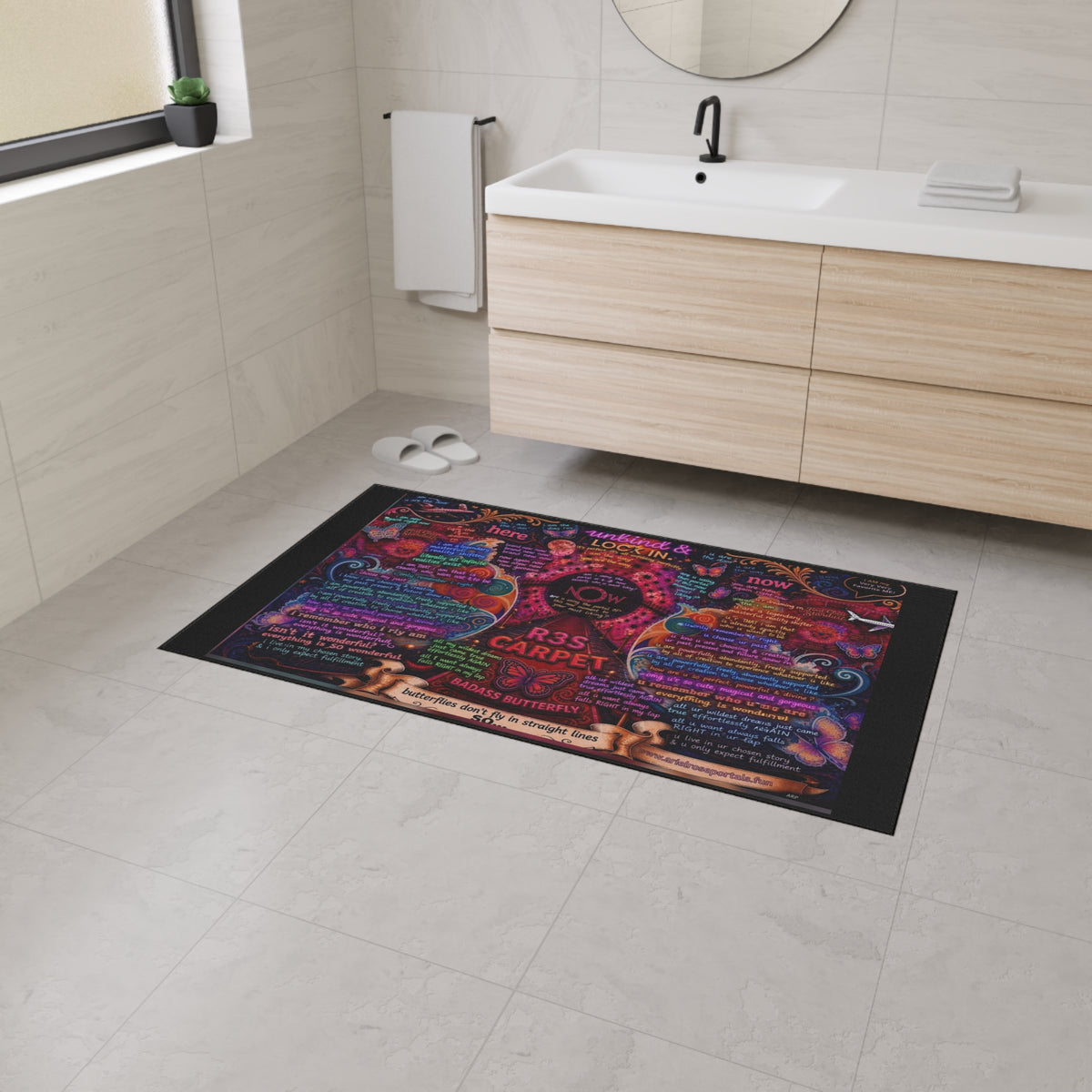 Heavy-Duty Floor Mat — Colorful Inspirational Butterfly Quote Rug