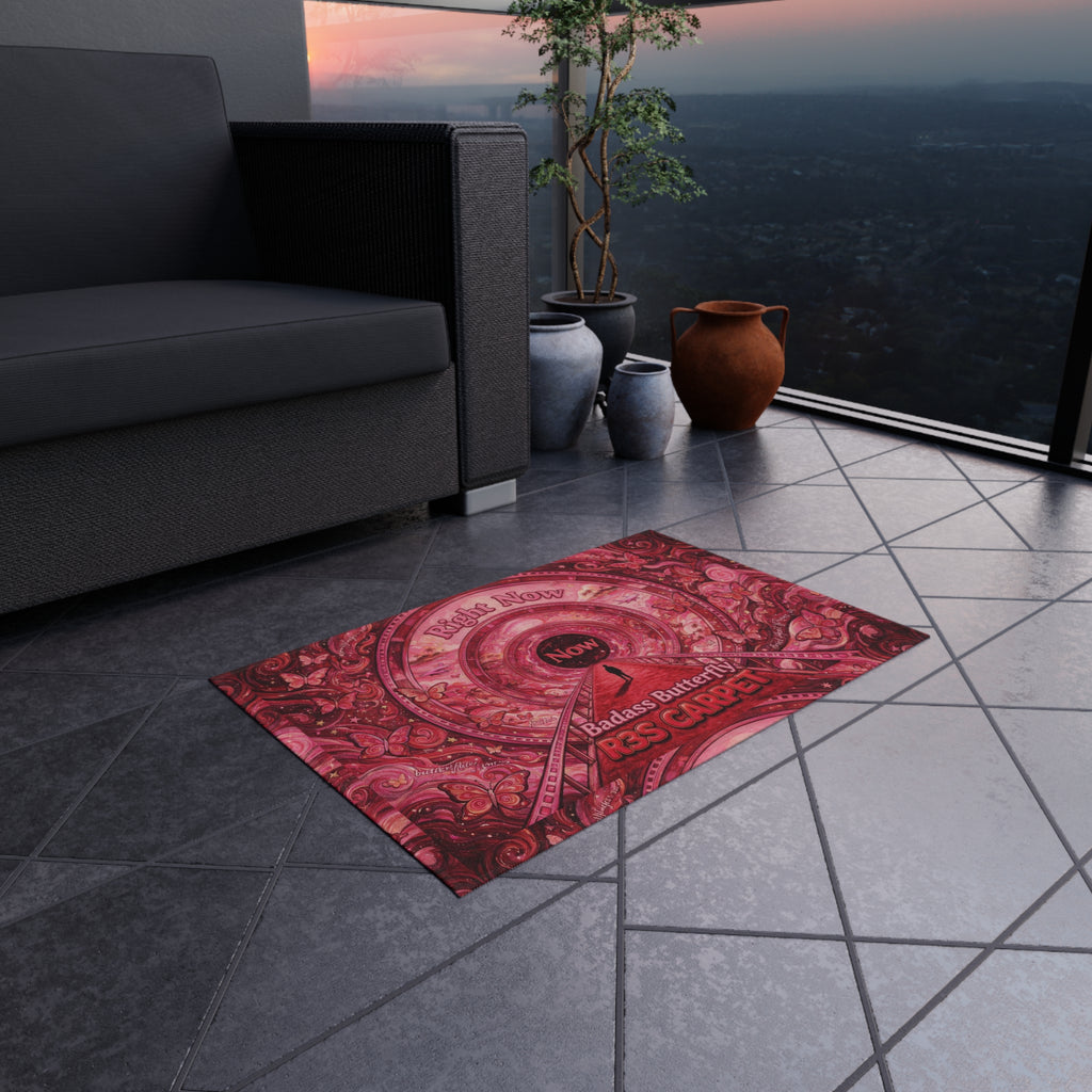 Badass Butterfly 'Right Now' R3S-Carpet Outdoor Rug — Red Boho Decorative Patio Mat