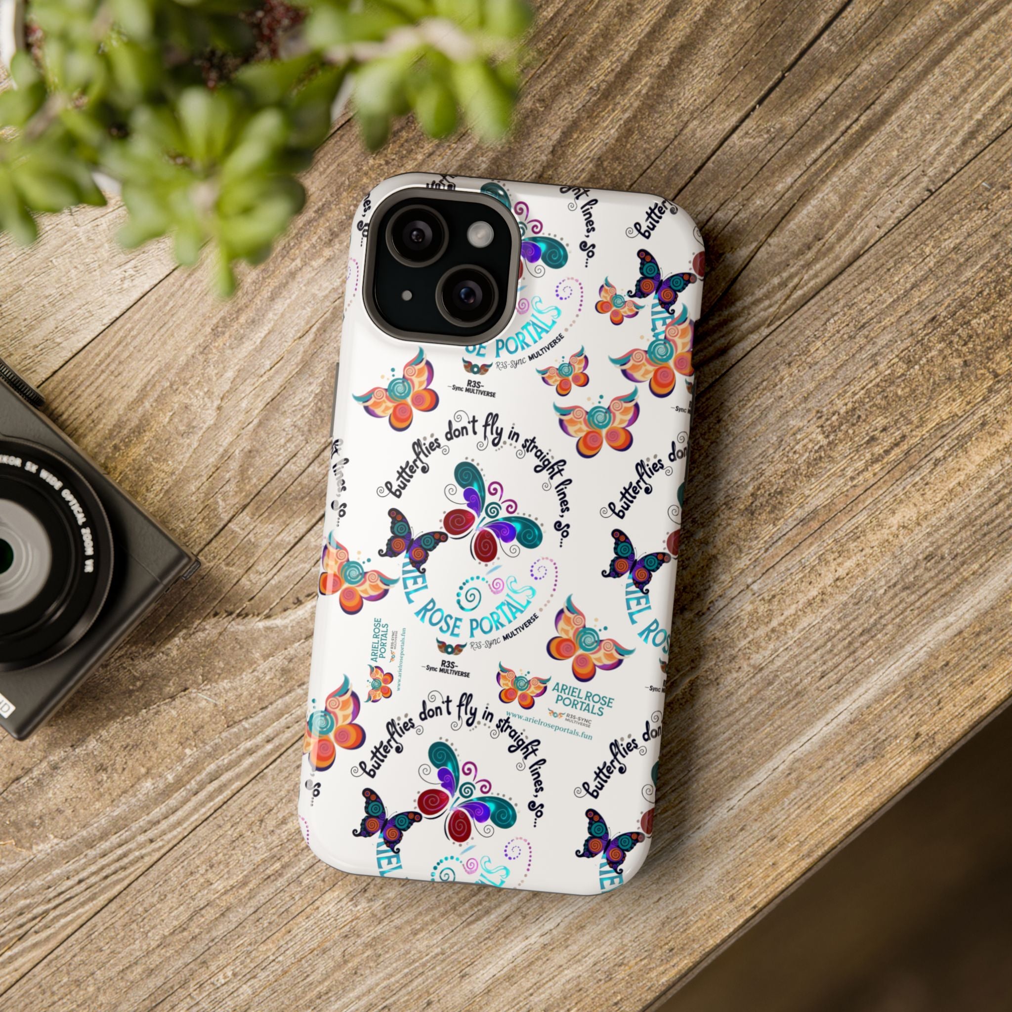 Butterfly Pattern Magnetic Phone Case — "How Butterflies Fly" Ariel Rose Portals Design