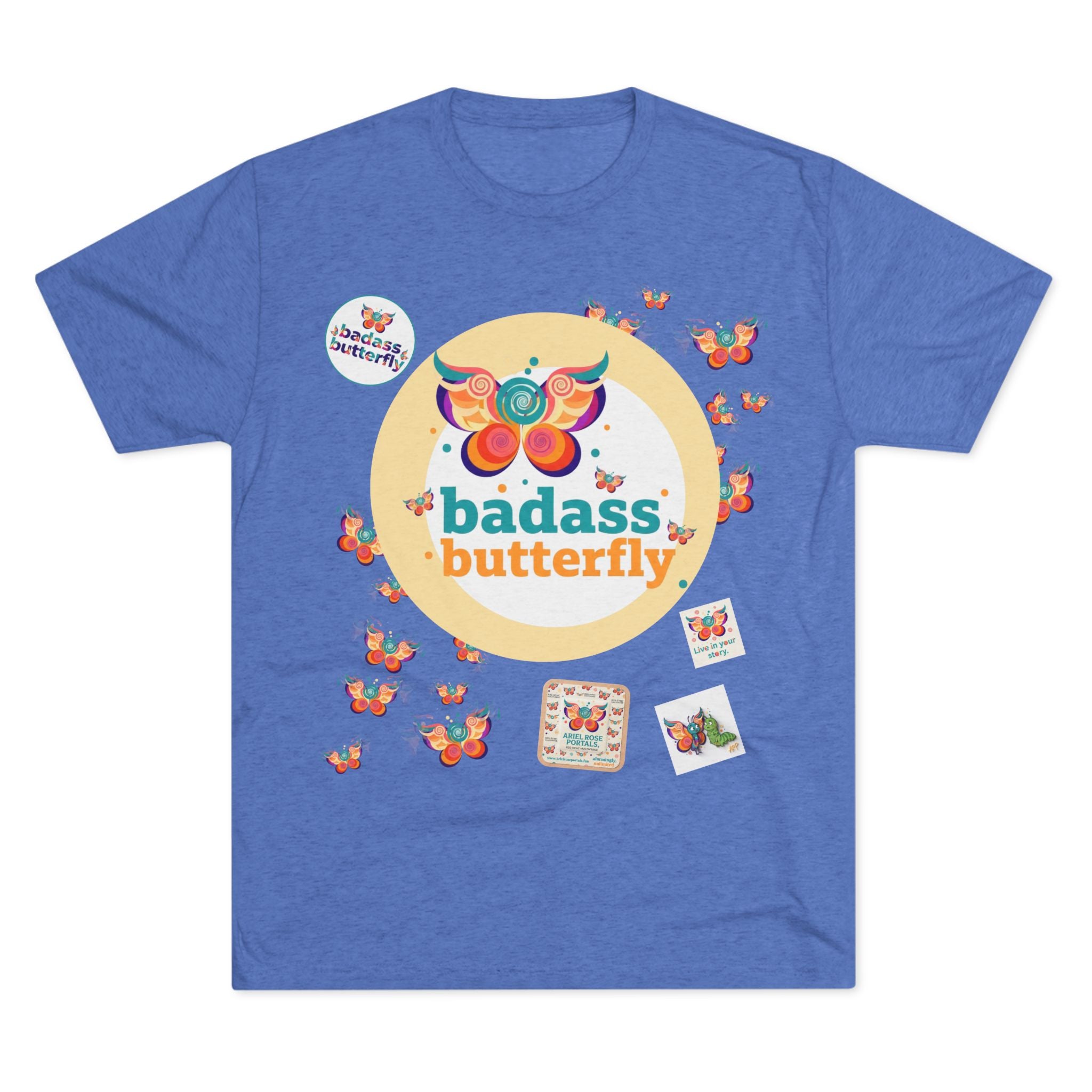 T-shirt "Badass Butterfly Vintage TriBlend Sticker" — Maglietta colorata con grafica "Empowerment"