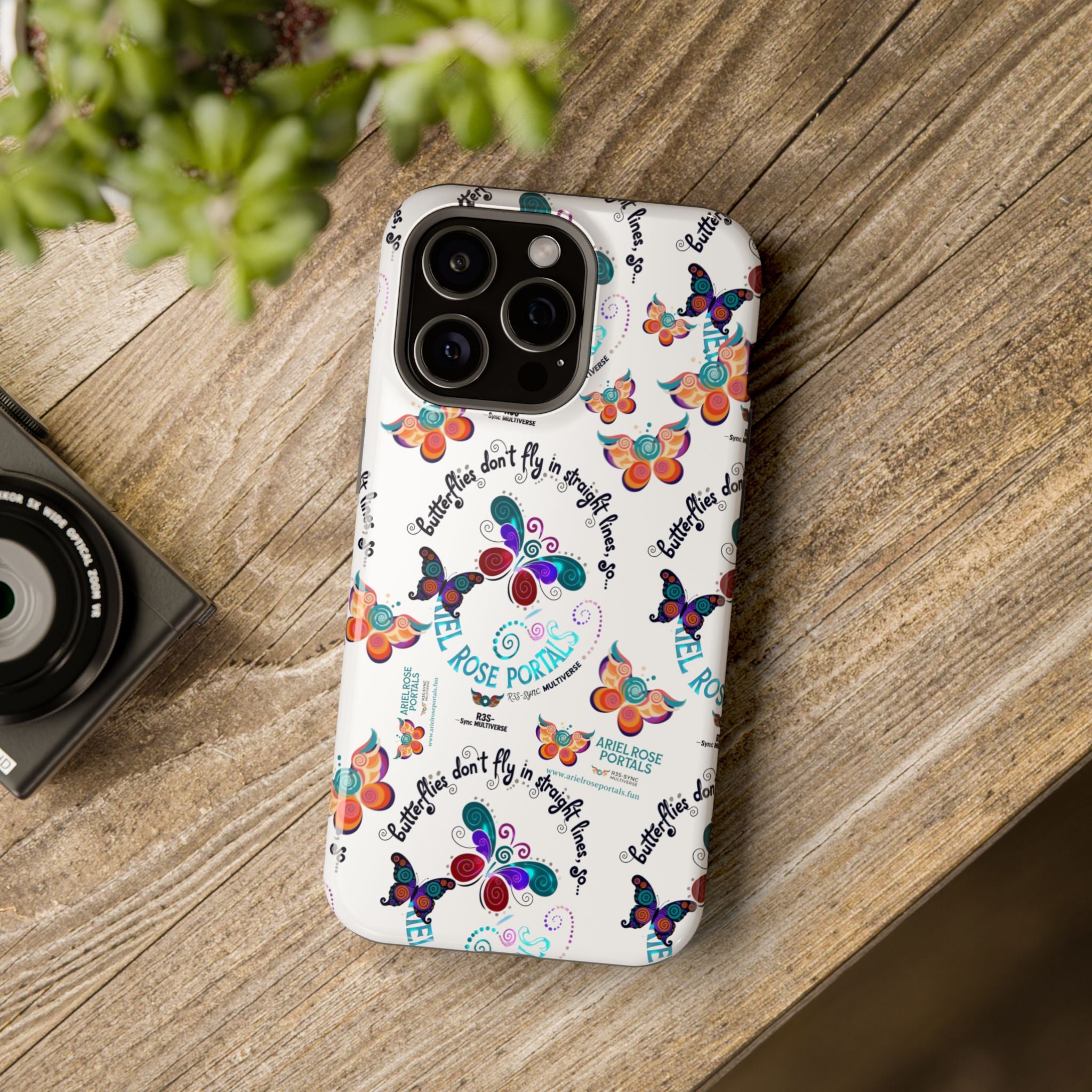Butterfly Pattern Magnetic Phone Case — "How Butterflies Fly" Ariel Rose Portals Design