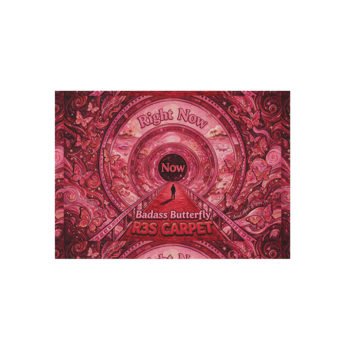 Badass Butterfly 'Right Now' R3S-Carpet Outdoor Rug — Red Boho Decorative Patio Mat