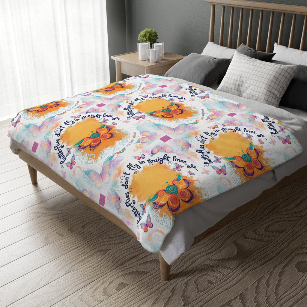 Velveteen Microfiber 2-Sided Vibrant Butterfly & Retro Throw