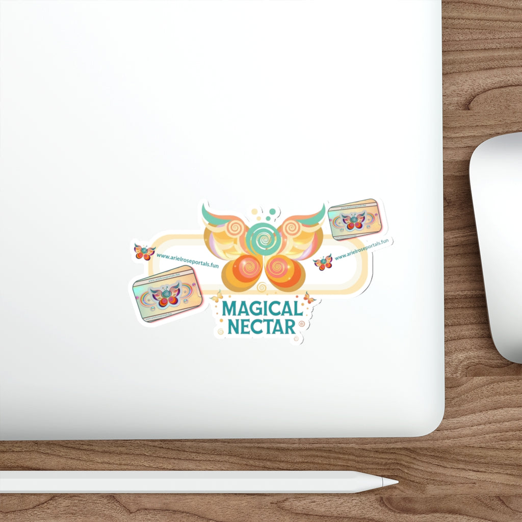 Magical Nectar Die-Cut Sticker — Colorful Butterfly & Honeycomb Design