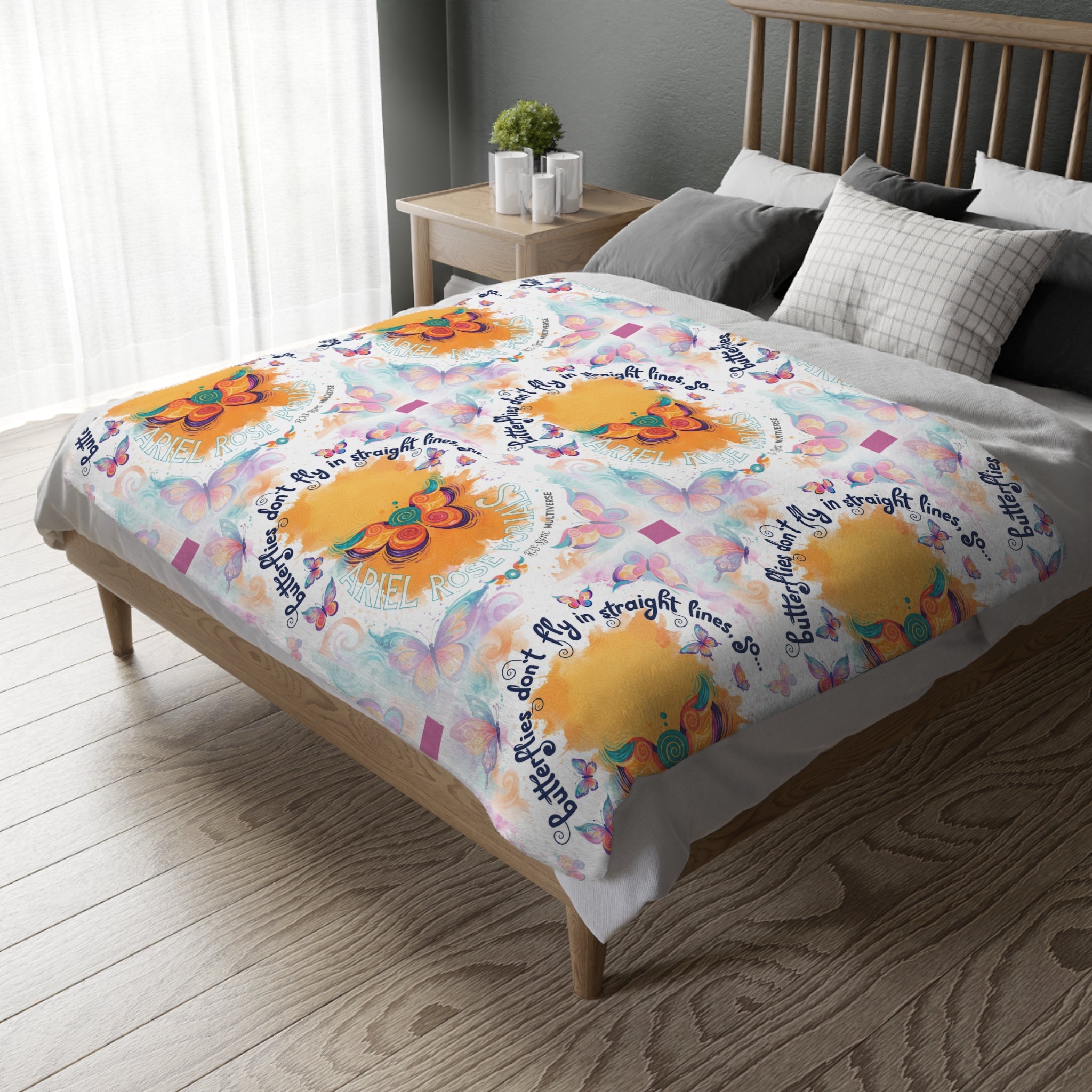 Velveteen Microfiber 2-Sided Vibrant Butterfly & Retro Throw