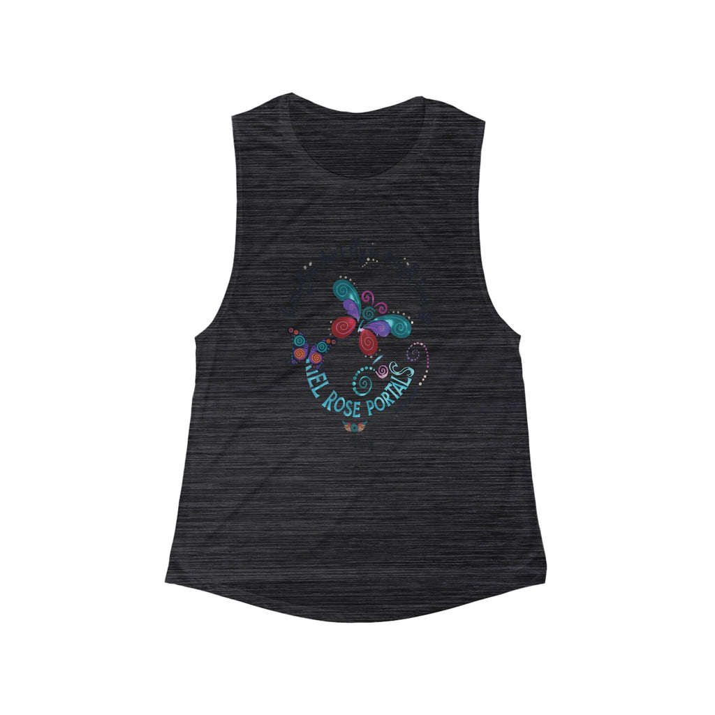 Butterfly Flight Path Flowy Tank - Women's Flowy Scoop Tank with "Feel Rose Poetry" Design