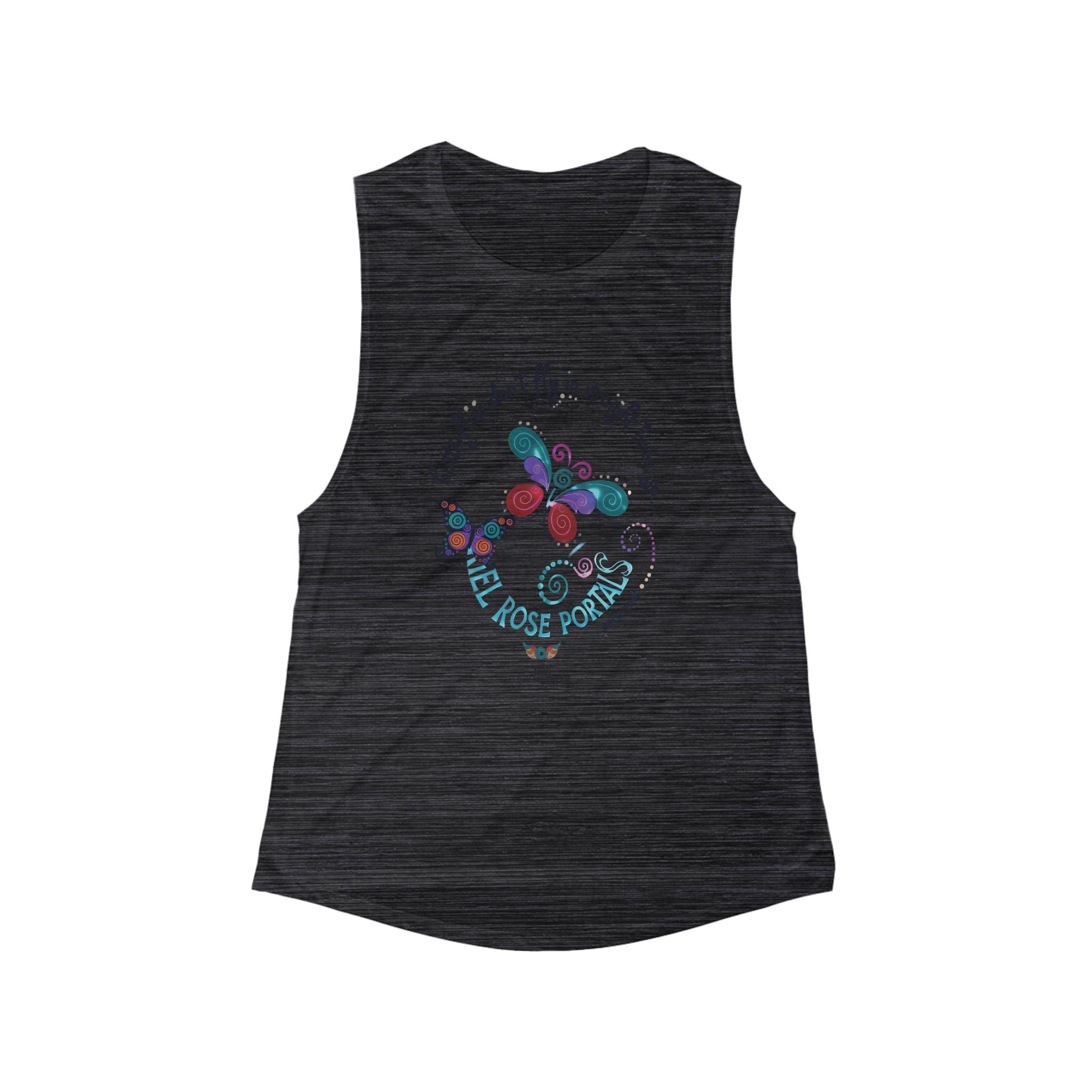 Butterfly Flight Path Flowy Tank - Women's Flowy Scoop Tank with "Feel Rose Poetry" Design