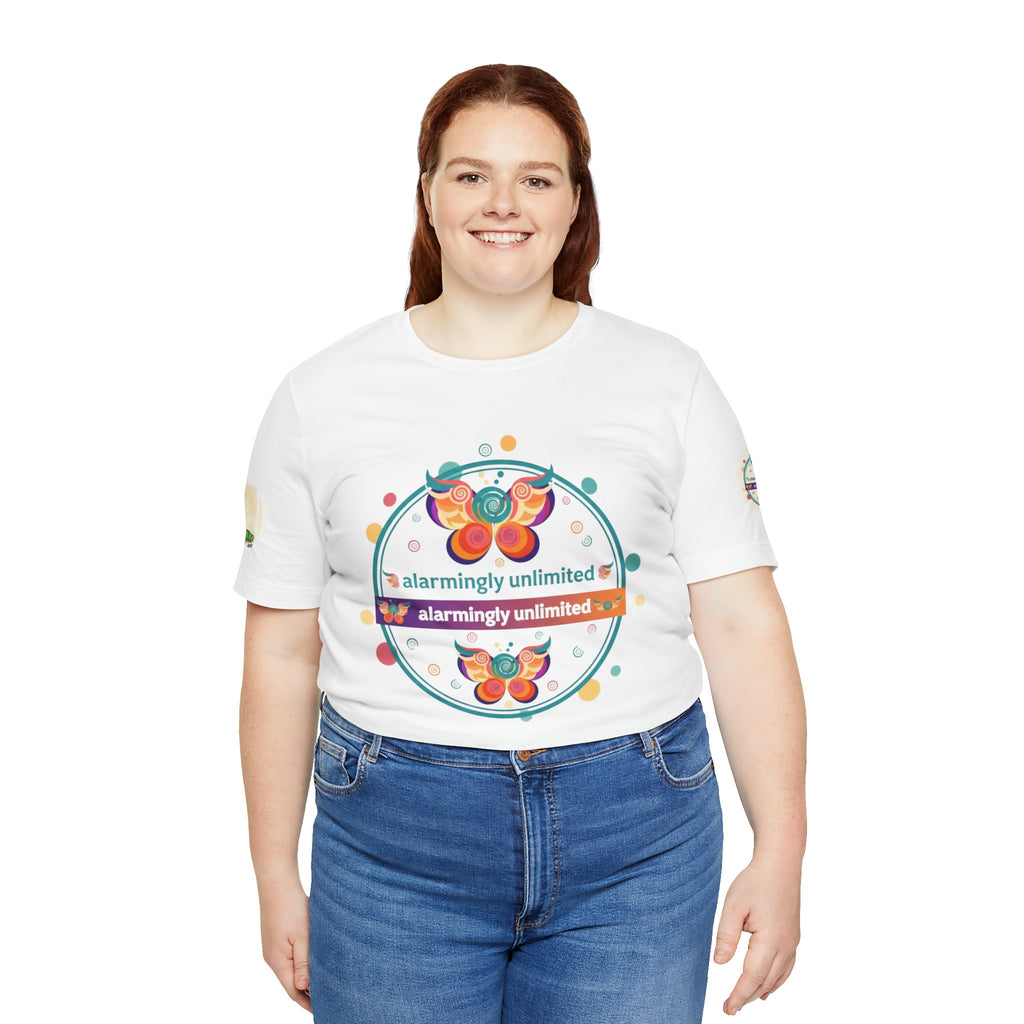 Butterfly & Caterpillar Tee — "alarmingly unlimited" Colorful Graphic T-Shirt