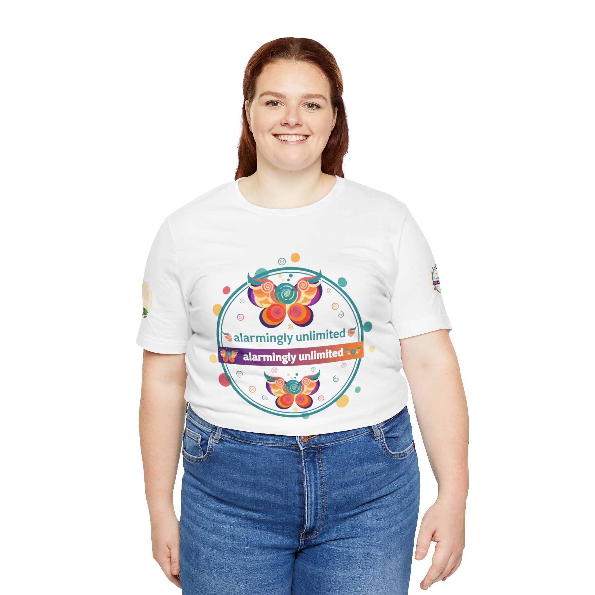 Butterfly & Caterpillar Tee — "alarmingly unlimited" Colorful Graphic T-Shirt