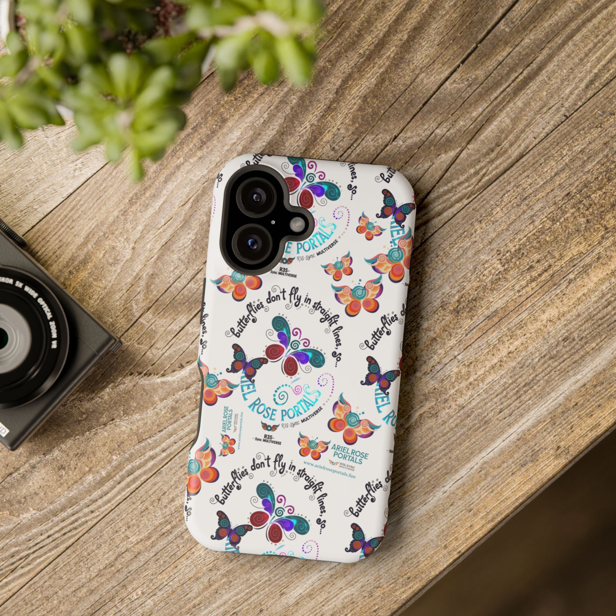 Butterfly Pattern Magnetic Phone Case — "How Butterflies Fly" Ariel Rose Portals Design