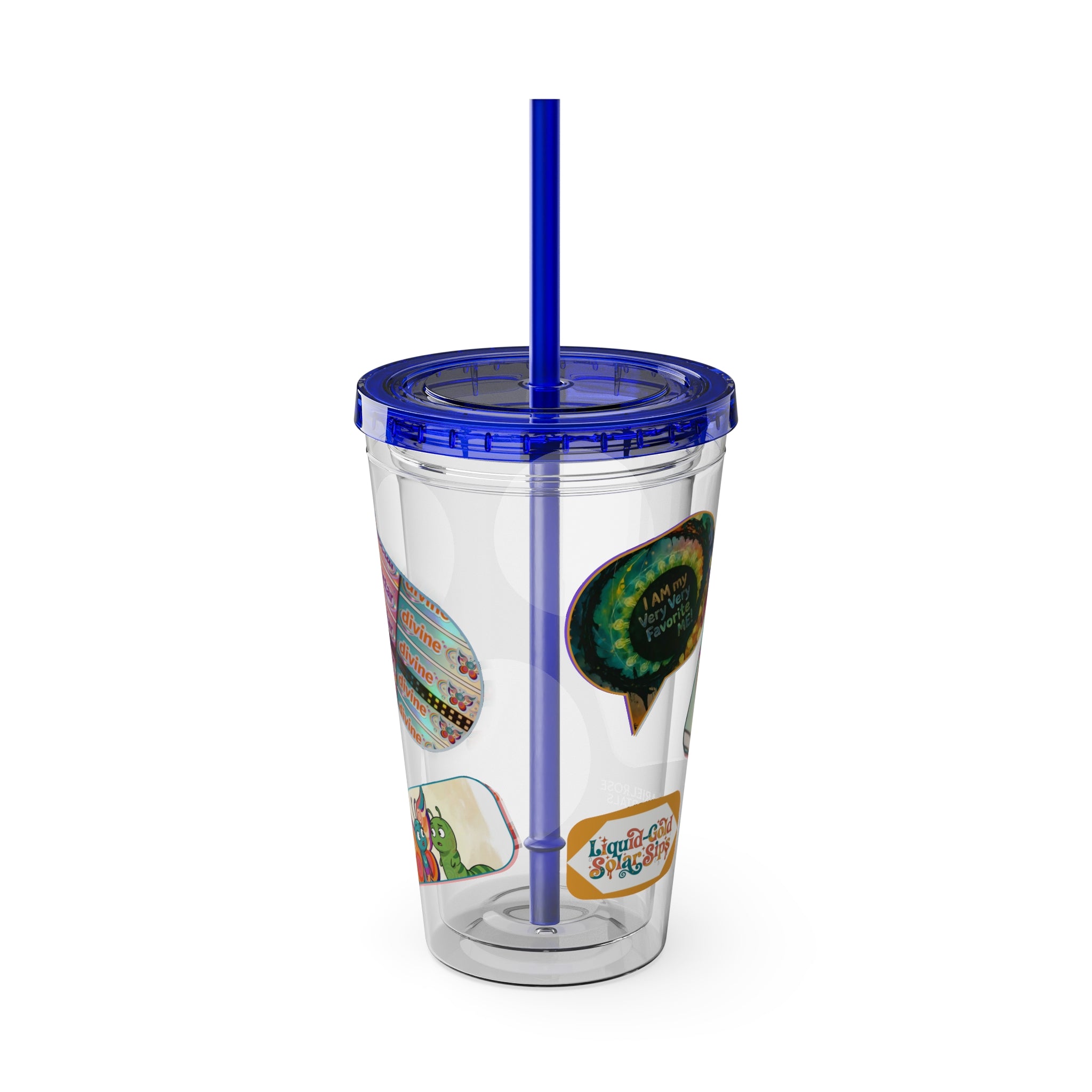 16 oz Sunsplash Tumbler with Straw — Retro Butterfly Sticker Design