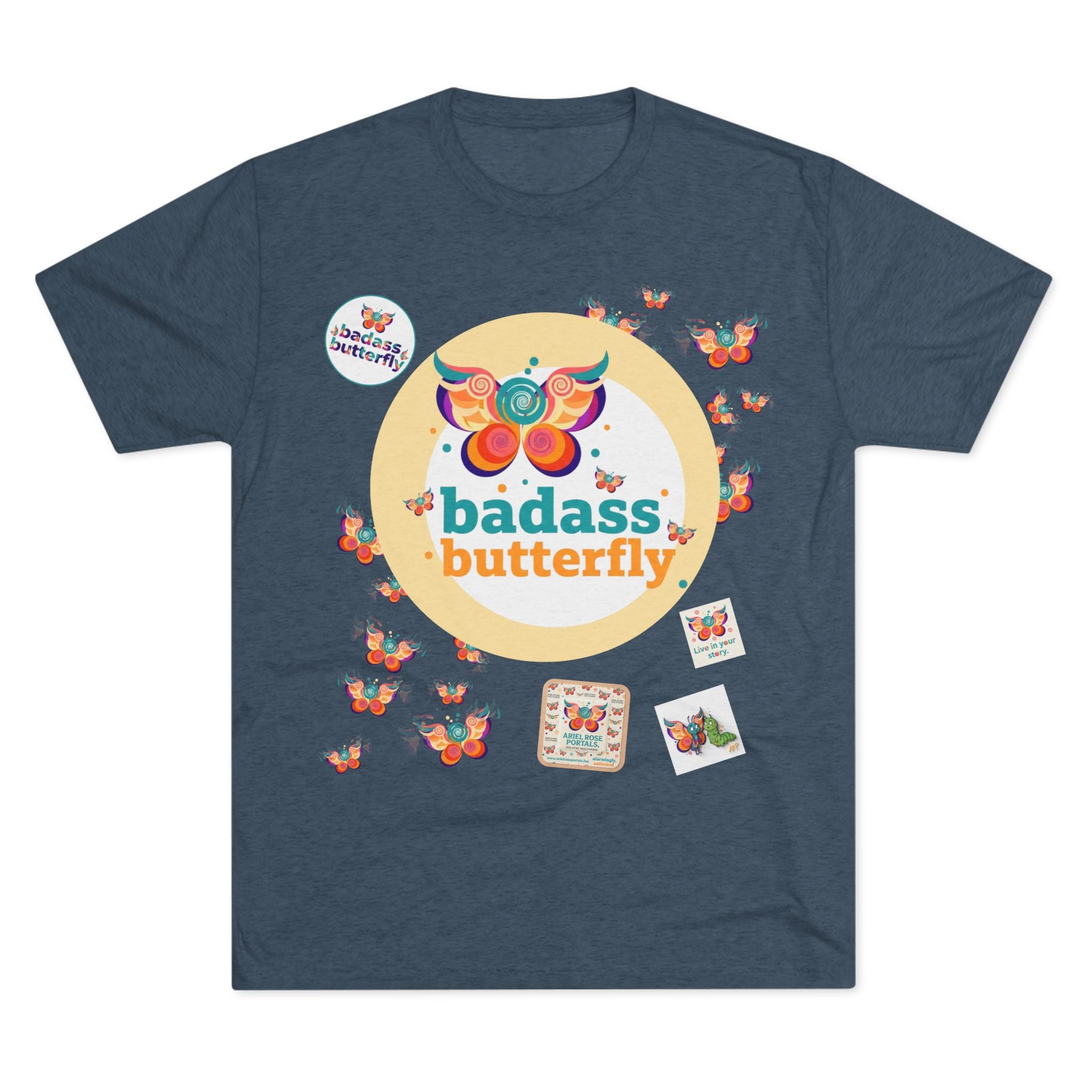T-shirt "Badass Butterfly Vintage TriBlend Sticker" — Maglietta colorata con grafica "Empowerment"