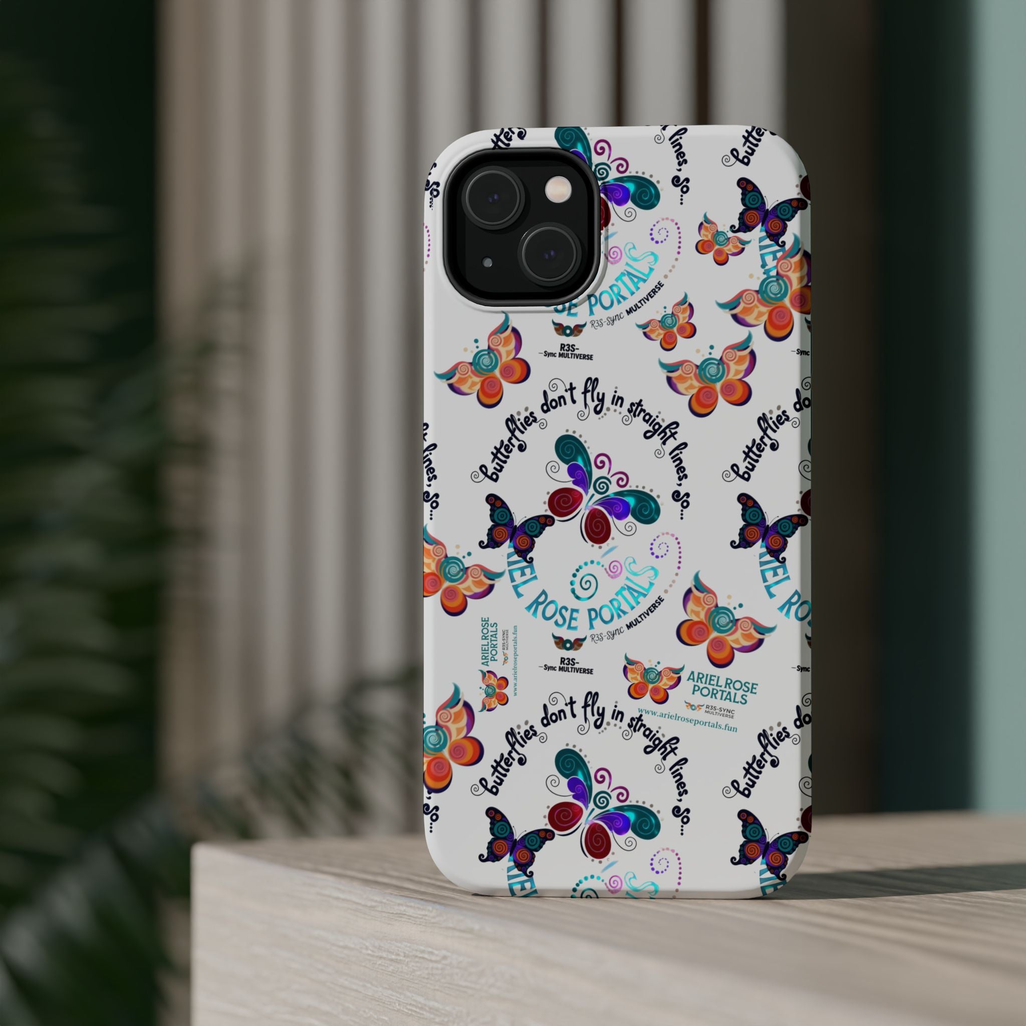Butterfly Pattern Magnetic Phone Case — "How Butterflies Fly" Ariel Rose Portals Design