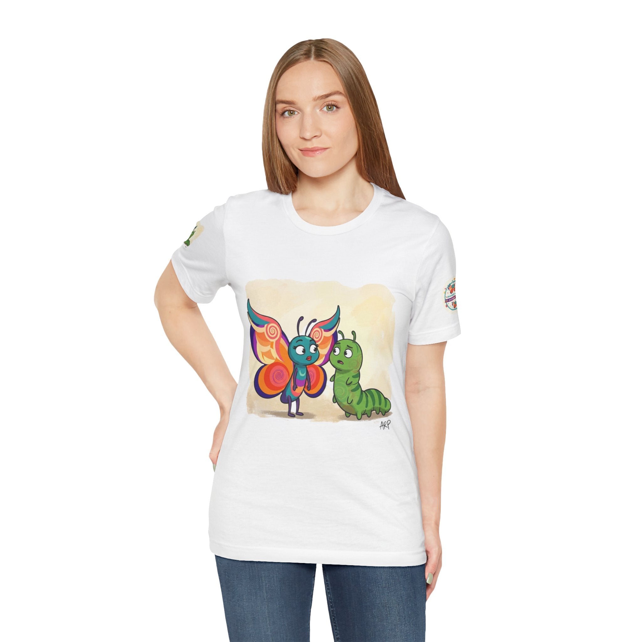Alarmingly Unlimited Butterfly Tee — Playful Caterpillar & Butterfly Cartoon T-Shirt