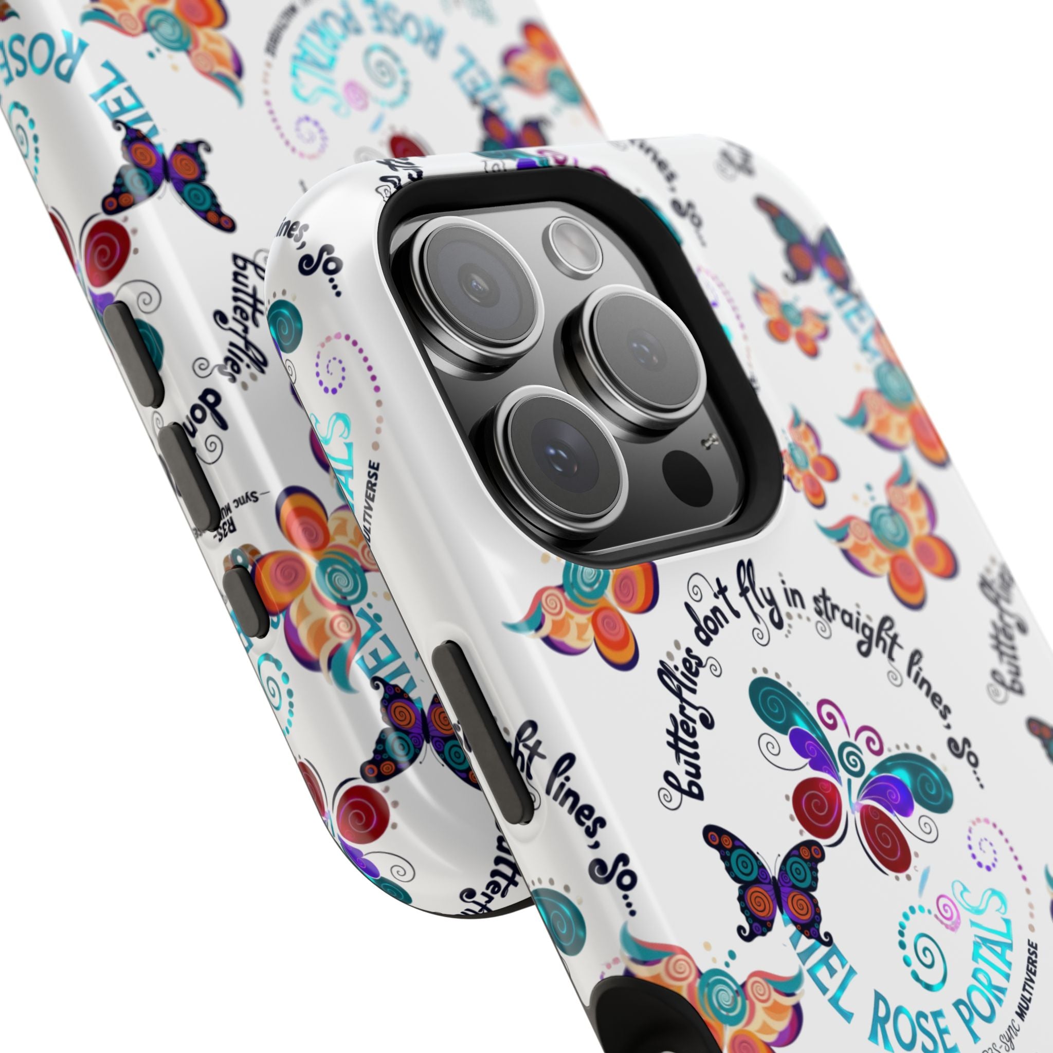 Butterfly Pattern Magnetic Phone Case — "How Butterflies Fly" Ariel Rose Portals Design