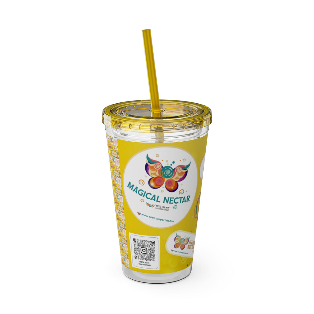 16oz Sunsplash Ariel Rose Portals Logo Tumbler with Straw — Magical Nectar & Divine Nectar Sunny Yellow Drinkware