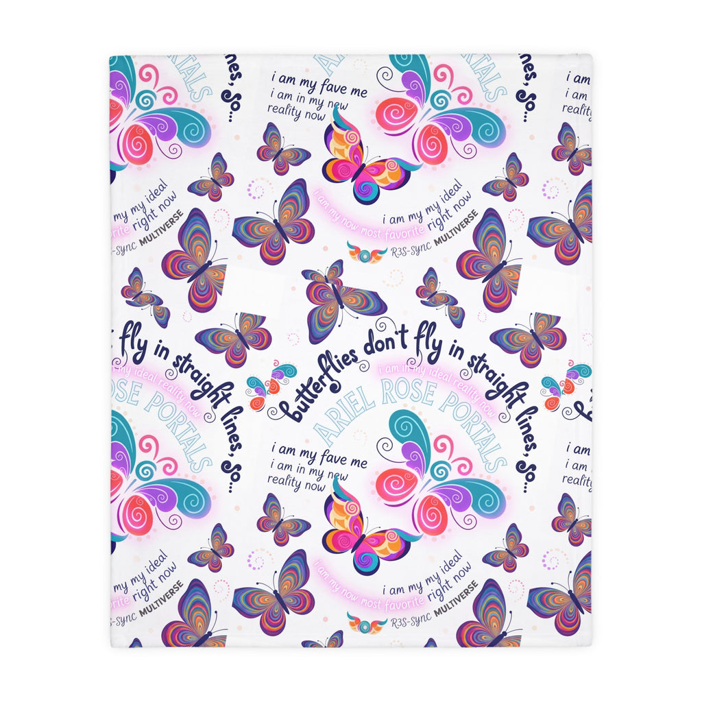 Two-Sided Velveteen R3S-Carpet Flight Path Cloak — Whimsical Butterflies & Bold Pink Collage