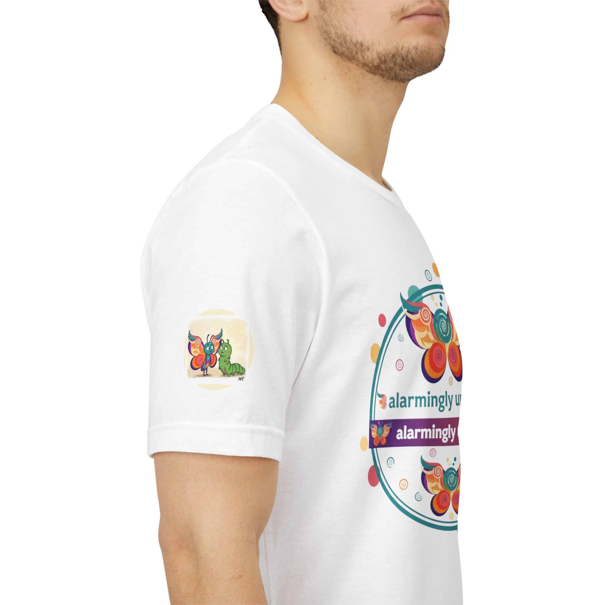 Butterfly & Caterpillar Tee — "alarmingly unlimited" Colorful Graphic T-Shirt