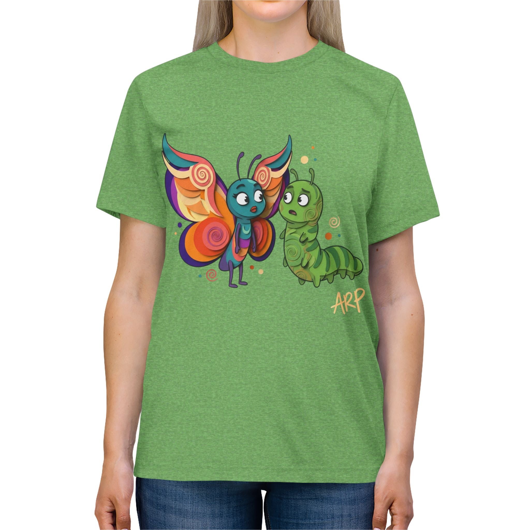 T-shirt Vintage Morbida TriBlend "Allarmantemente Illimitato Farfalla & Bruco" — Simpatica Maglietta Grafica Trasformazione