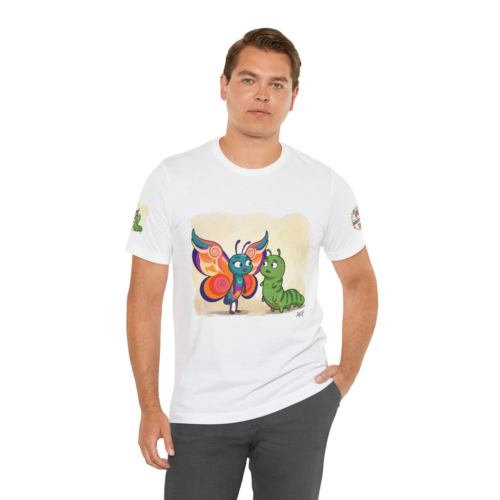 Alarmingly Unlimited Butterfly Tee — Playful Caterpillar & Butterfly Cartoon T-Shirt