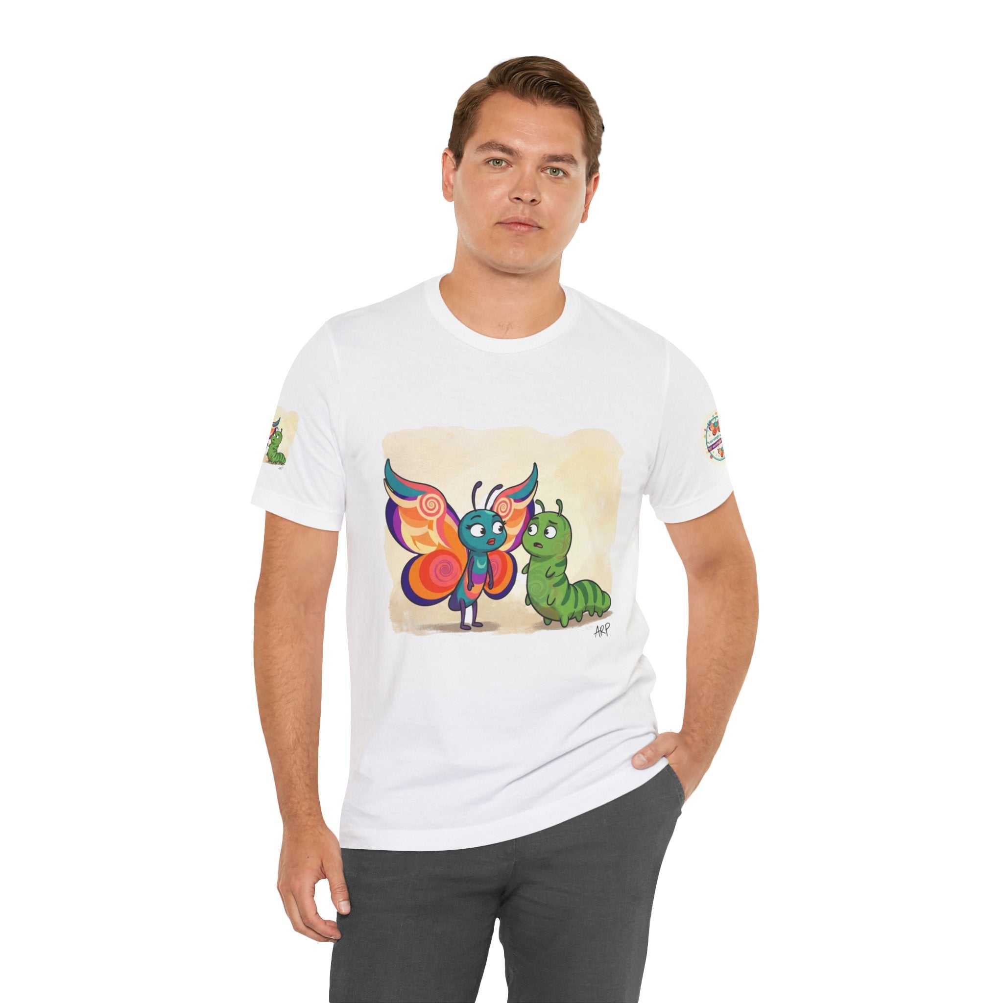 Alarmingly Unlimited Butterfly Tee — Playful Caterpillar & Butterfly Cartoon T-Shirt