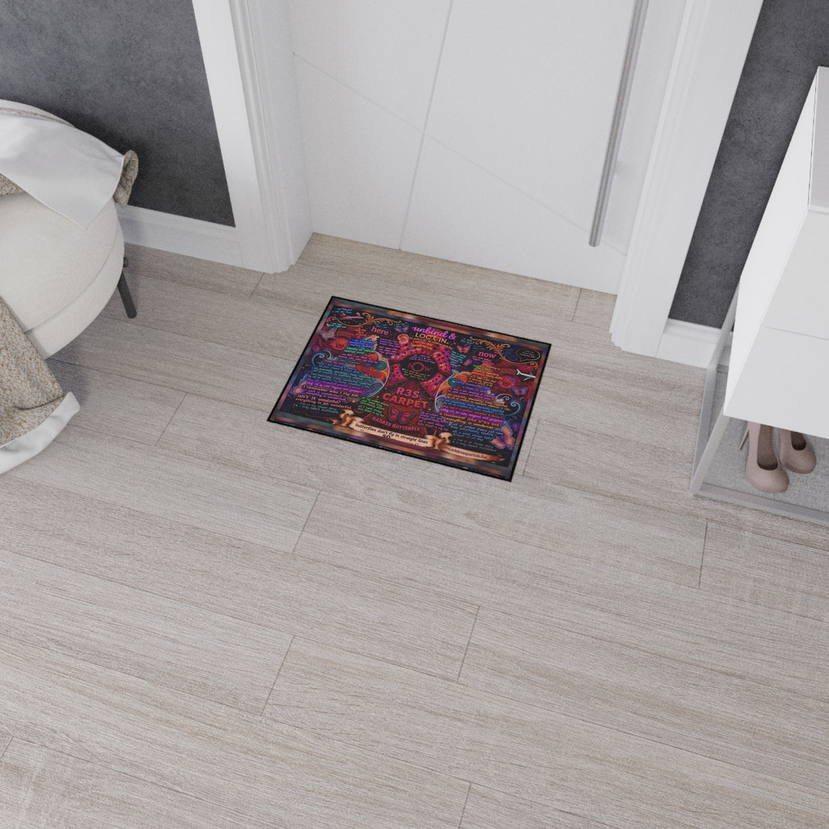 Heavy-Duty Floor Mat — Colorful Inspirational Butterfly Quote Rug