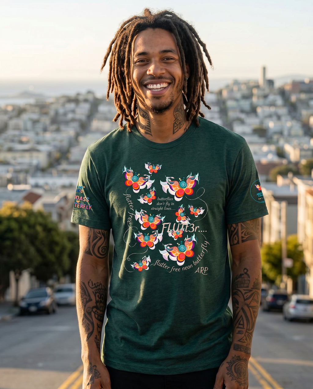 Ariel Rose Portals "Subtle Flutter Free" Unisex Tri-Blend Super-Soft T-Shirt - Artistic Butterfly Design